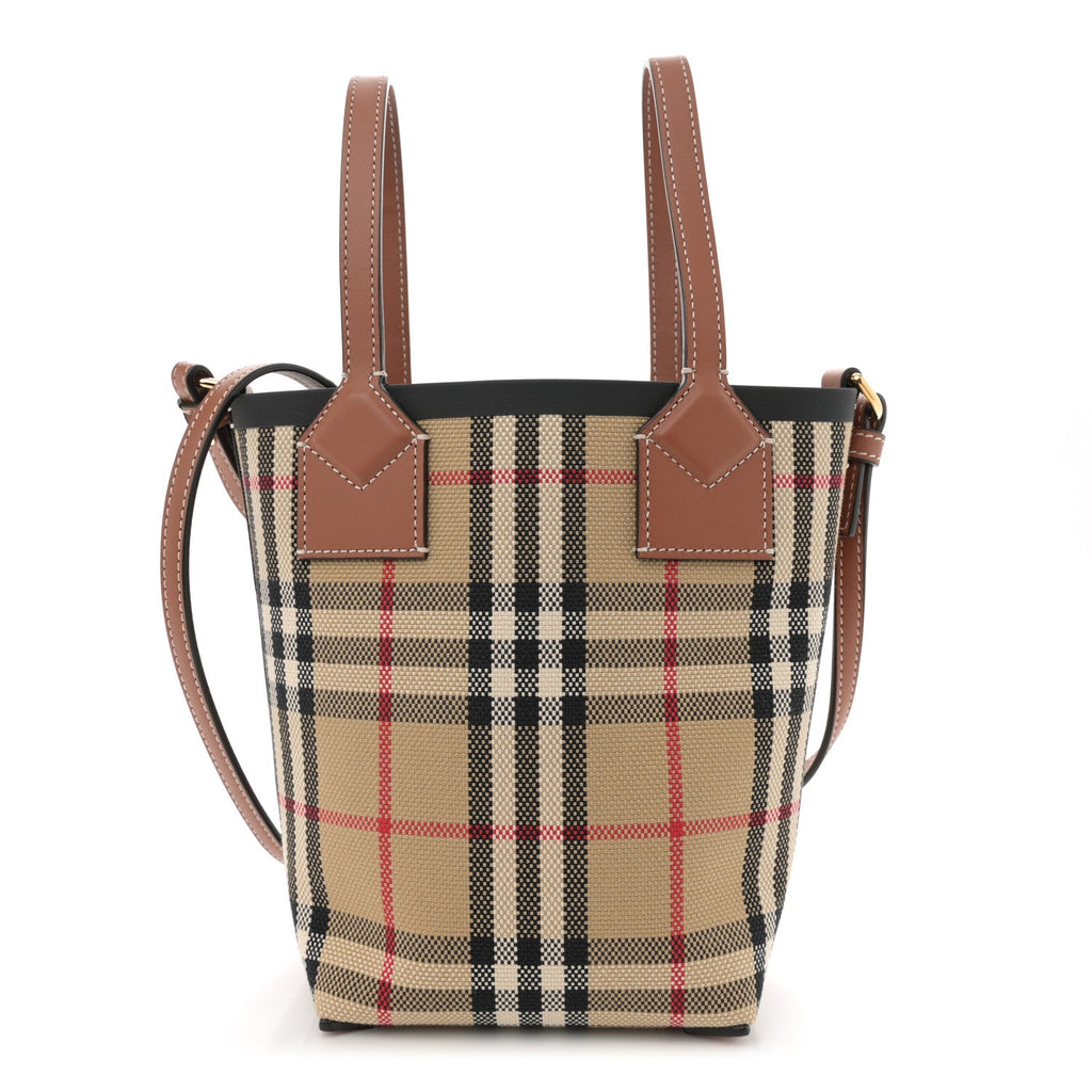 Cotton Calfskin Vintage Check Mini London Tote Bag Archive Beige