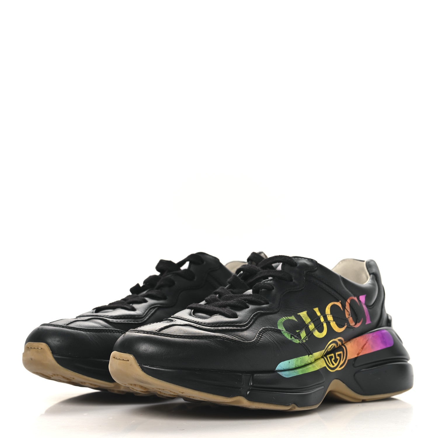 Calfskin Iridescent Logo Womens Rhyton Sneakers 38 Black