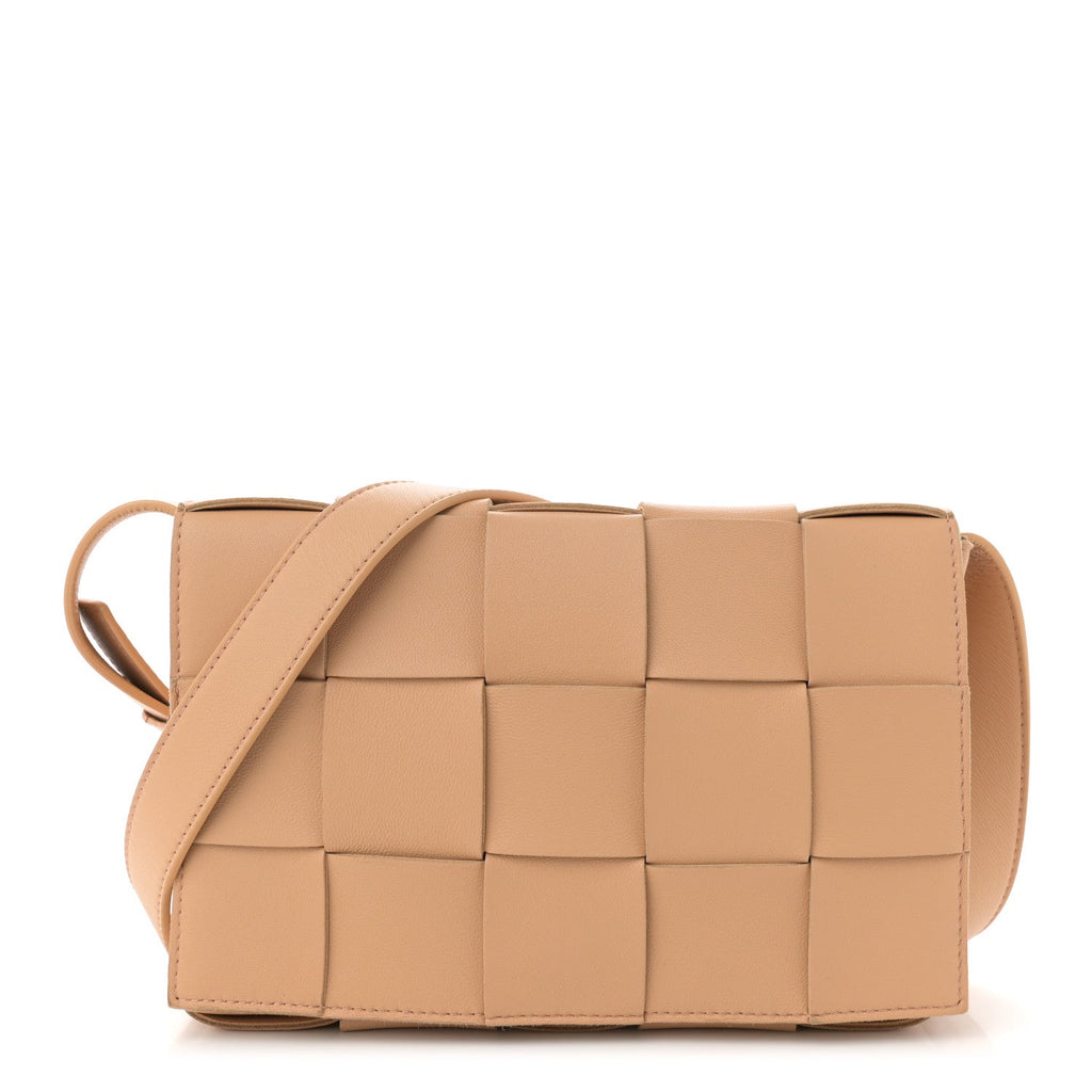 Lambskin Maxi Intrecciato Cassette Crossbody Bag Almond