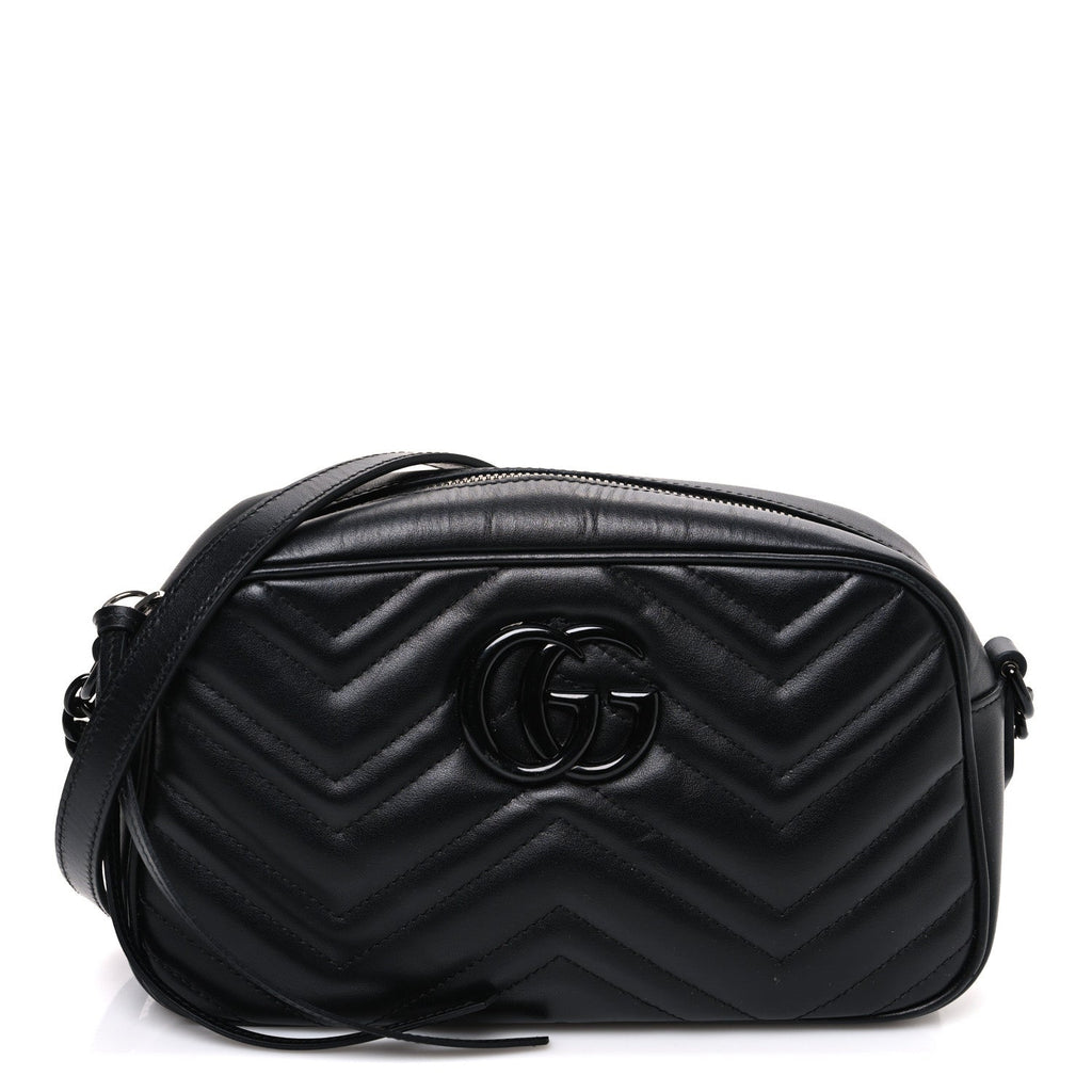 Calfskin Matelasse Monochrome Small GG Marmont Chain Shoulder Bag Black