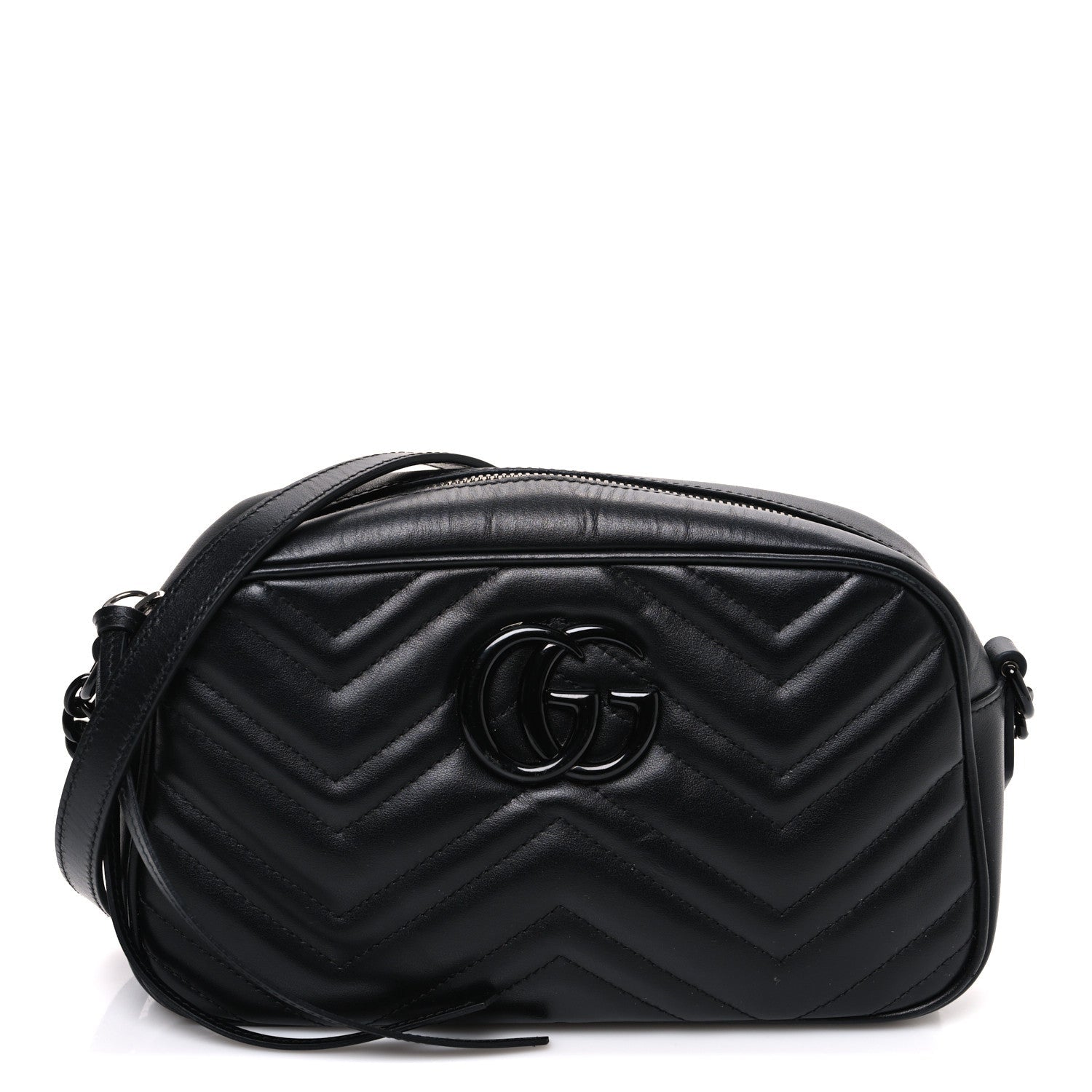 Calfskin Matelasse Monochrome Small GG Marmont Chain Shoulder Bag Black
