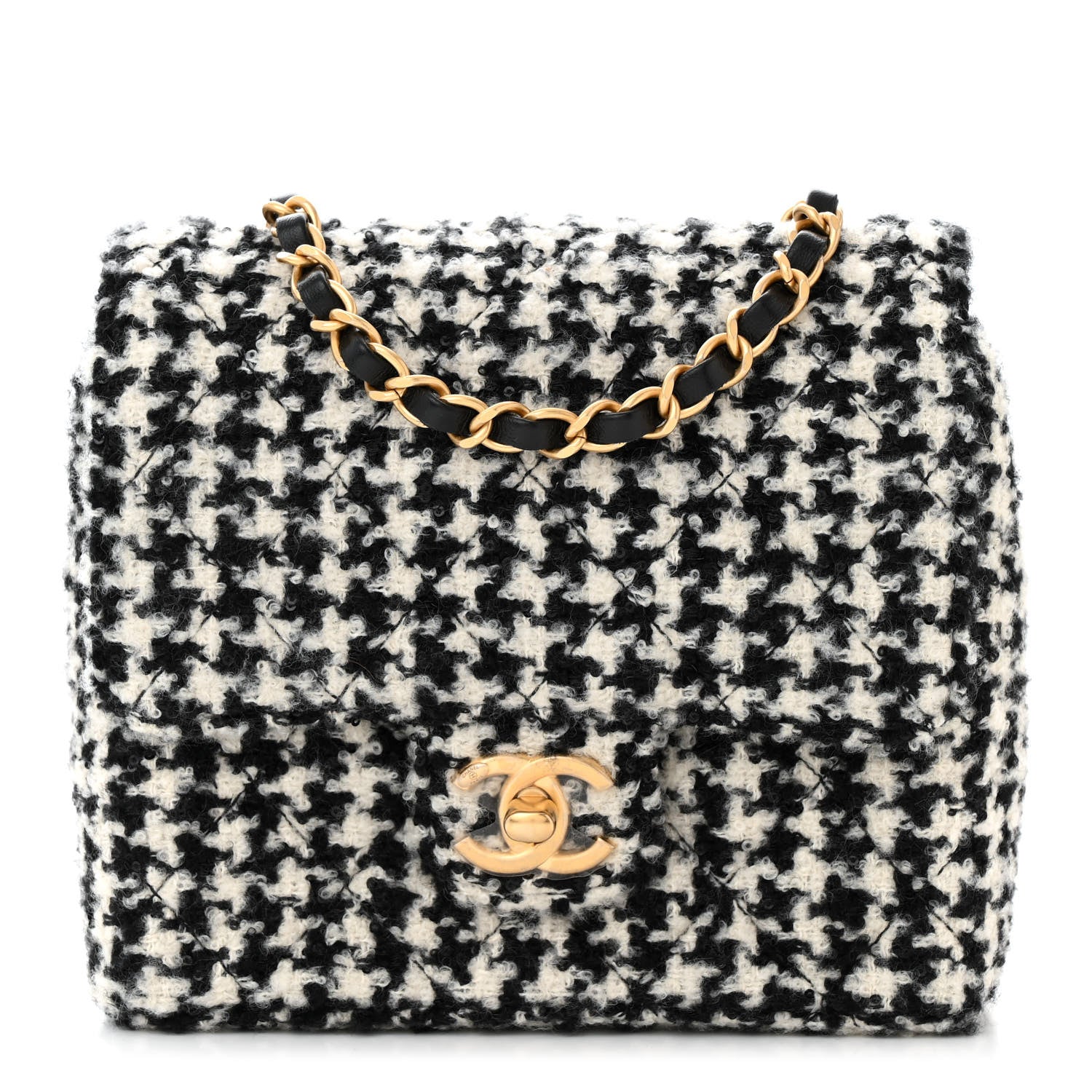 Tweed Houndstooth Quilted Mini Square Flap