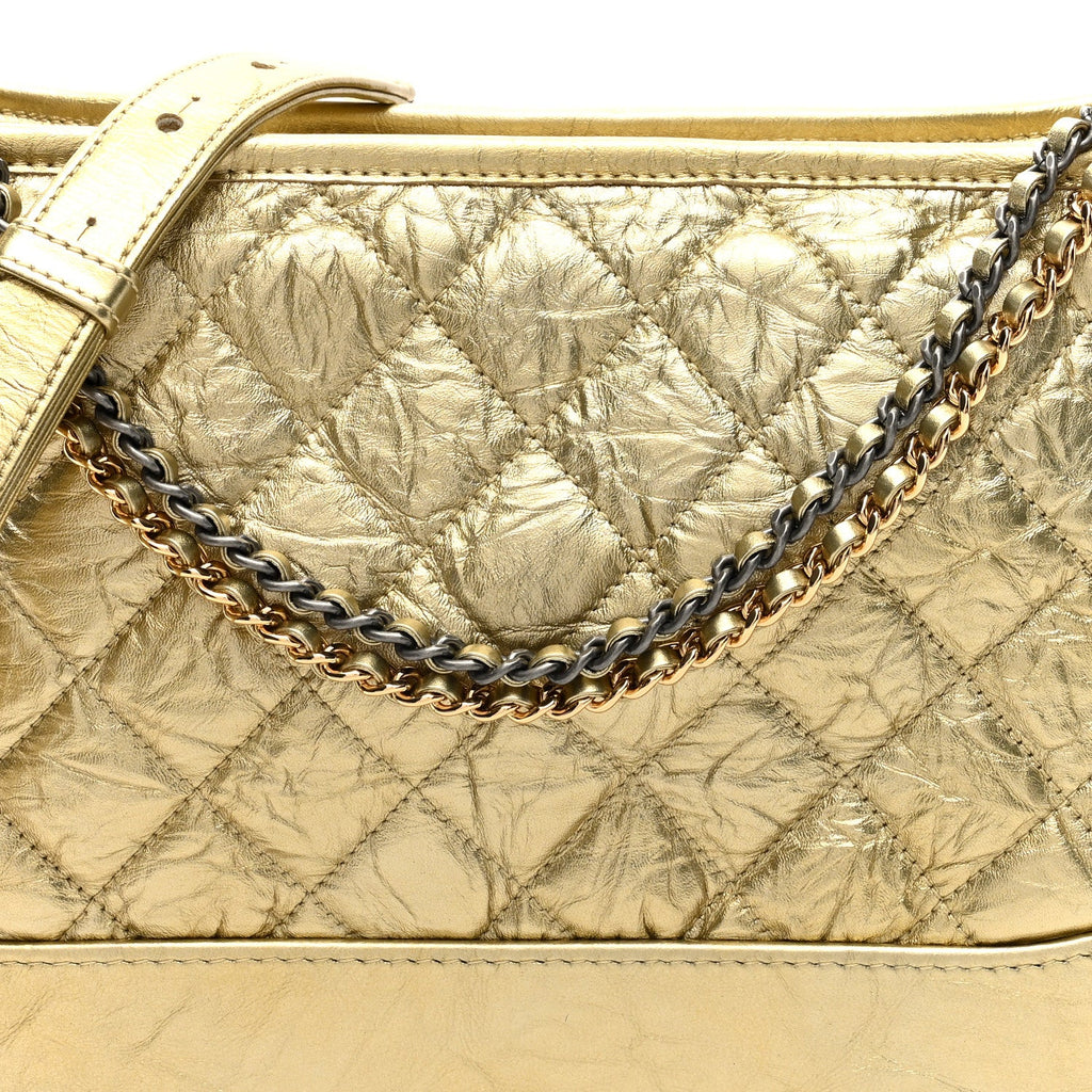Metallic Aged Calfskin Quilted Medium Gabrielle Gold