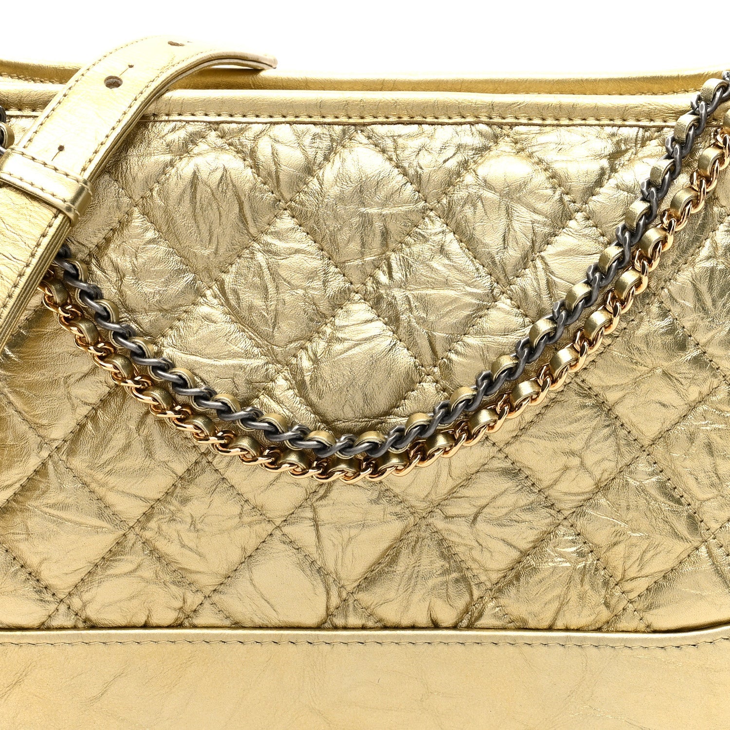 Metallic Aged Calfskin Quilted Medium Gabrielle Gold
