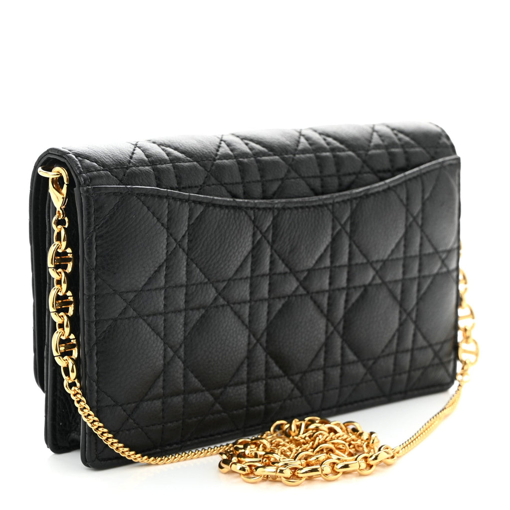 Supple Calfskin Caro Pouch with Chain Black