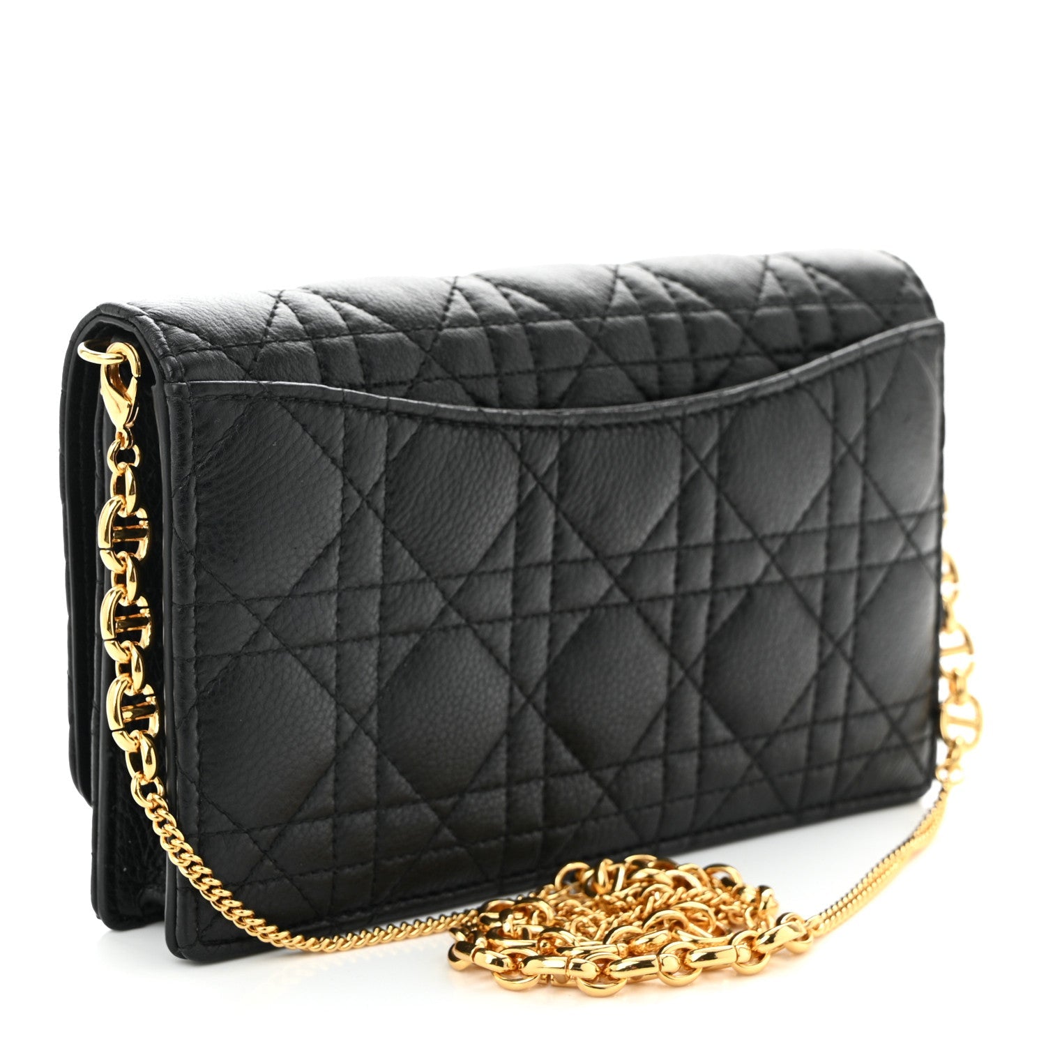 Supple Calfskin Caro Pouch with Chain Black
