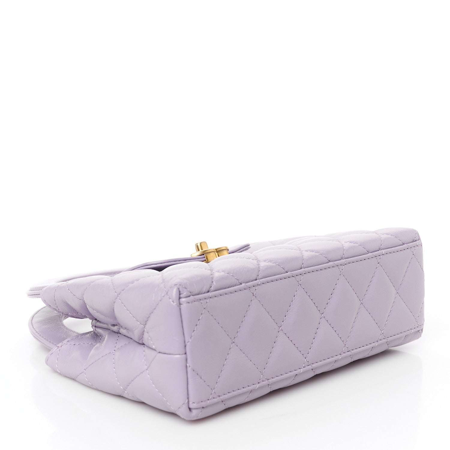 Shiny Aged Calfskin Quilted Nano Kelly Shopper Lilac