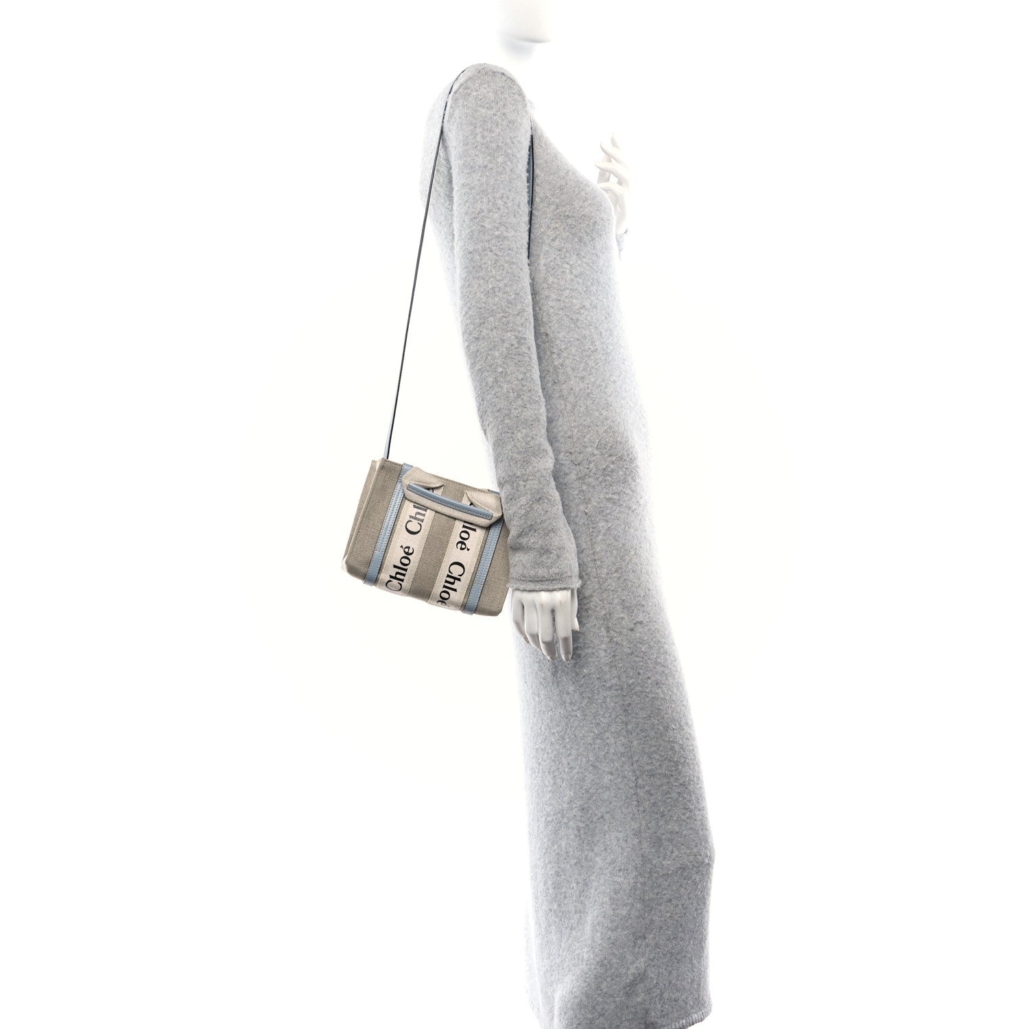 Cotton Calfskin Mini Woody Ribbon Tote White Blue