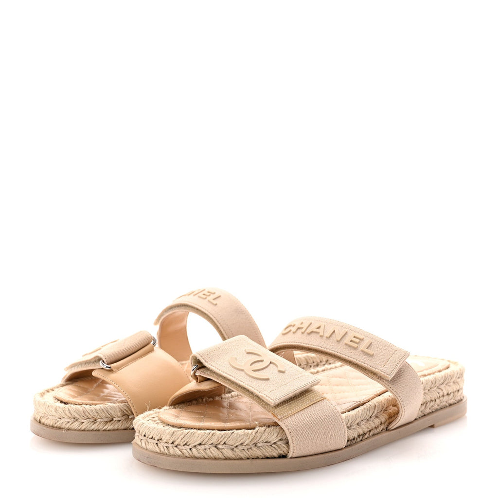 Grosgrain Lambskin Elastic Flat Mules 39 Beige