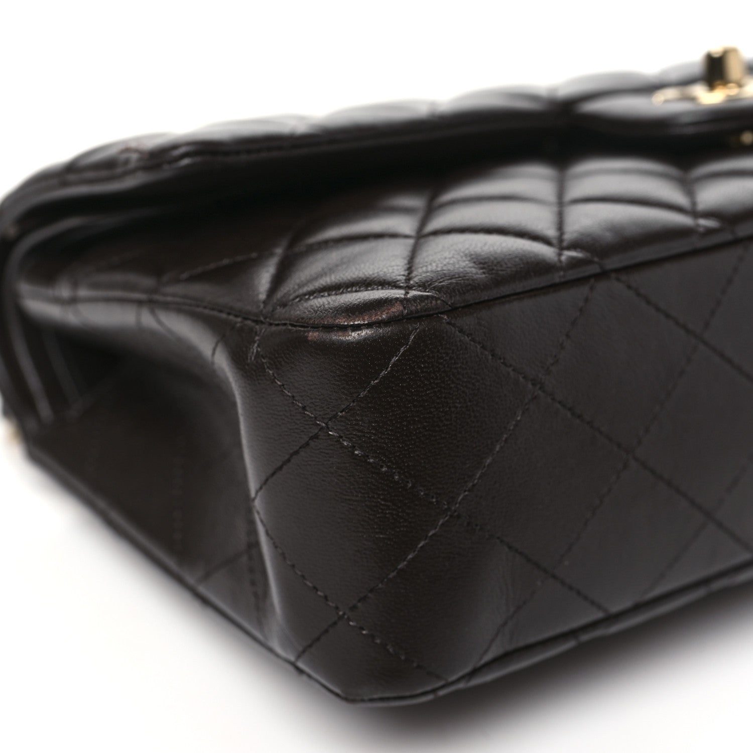 Lambskin Quilted Medium Double Flap Dark Brown
