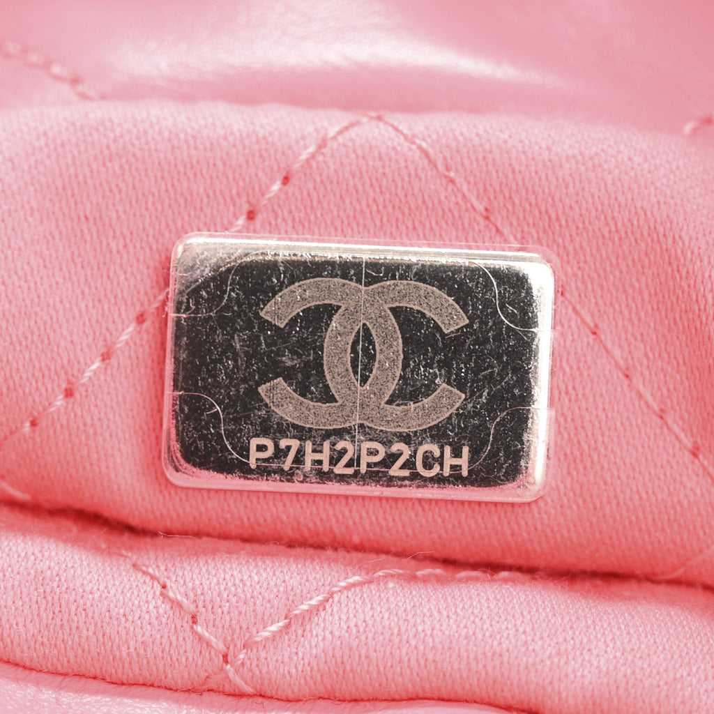 Shiny Calfskin Quilted Rainbow Metal Mini Chanel 22 Coral Pink