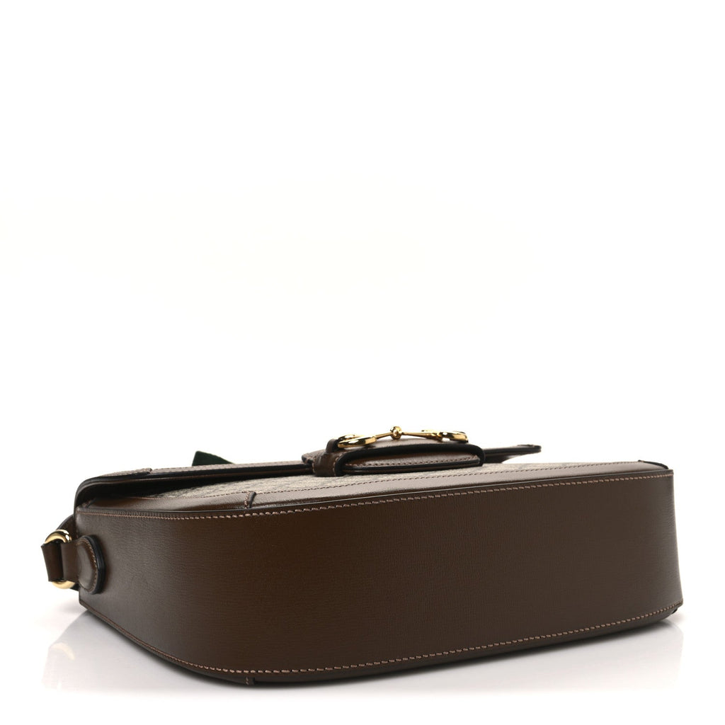 GG Supreme Monogram Azalea Calfskin Web Medium Horsebit 1955 Shoulder Bag Beige Ebony Brown Sugar