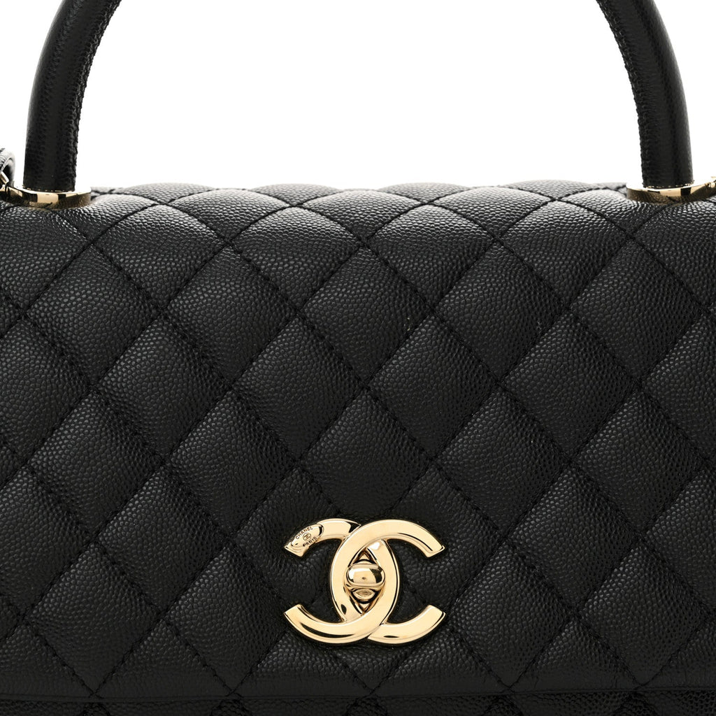 Caviar Quilted Small Coco Handle Flap Black