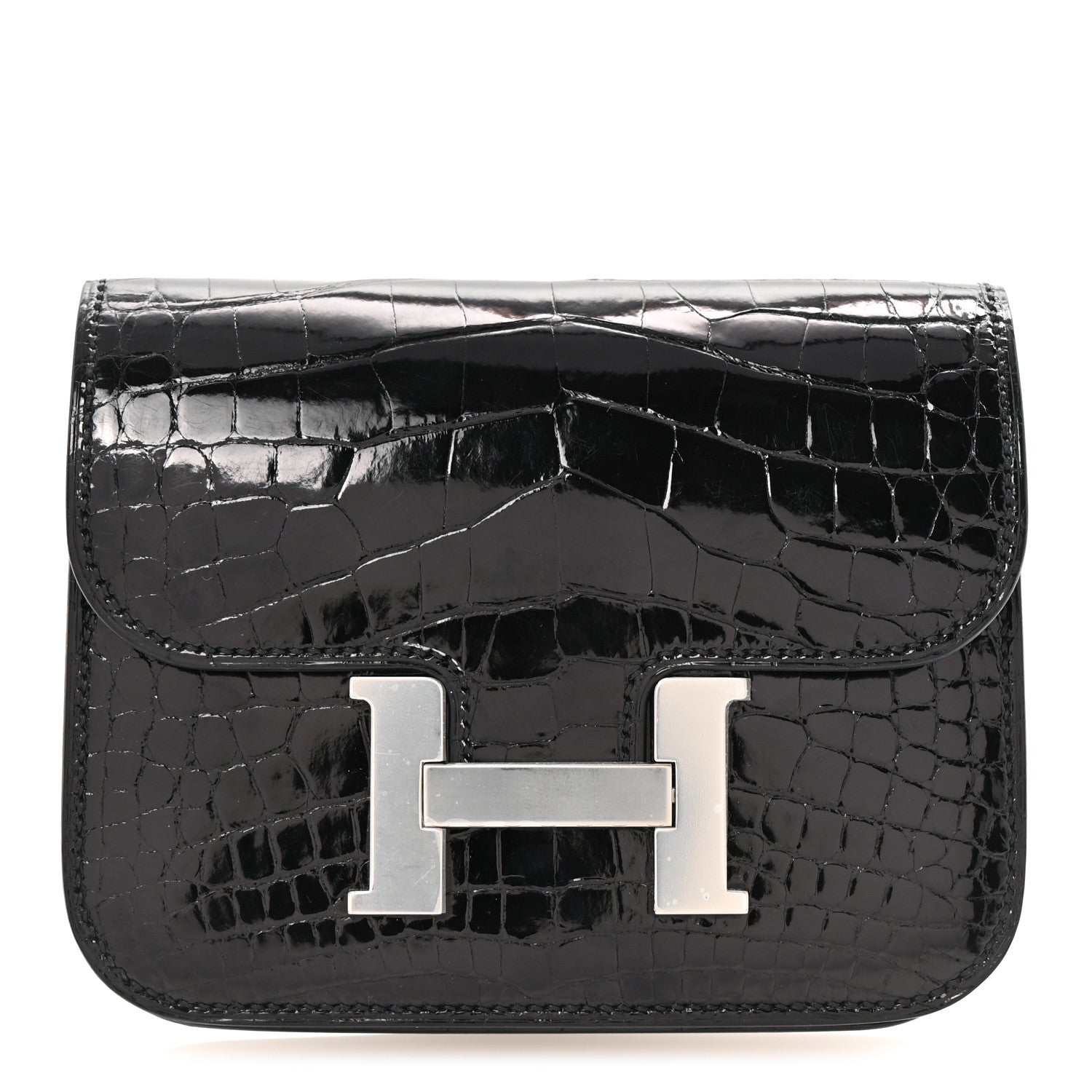 Shiny Alligator Constance Slim Wallet Black