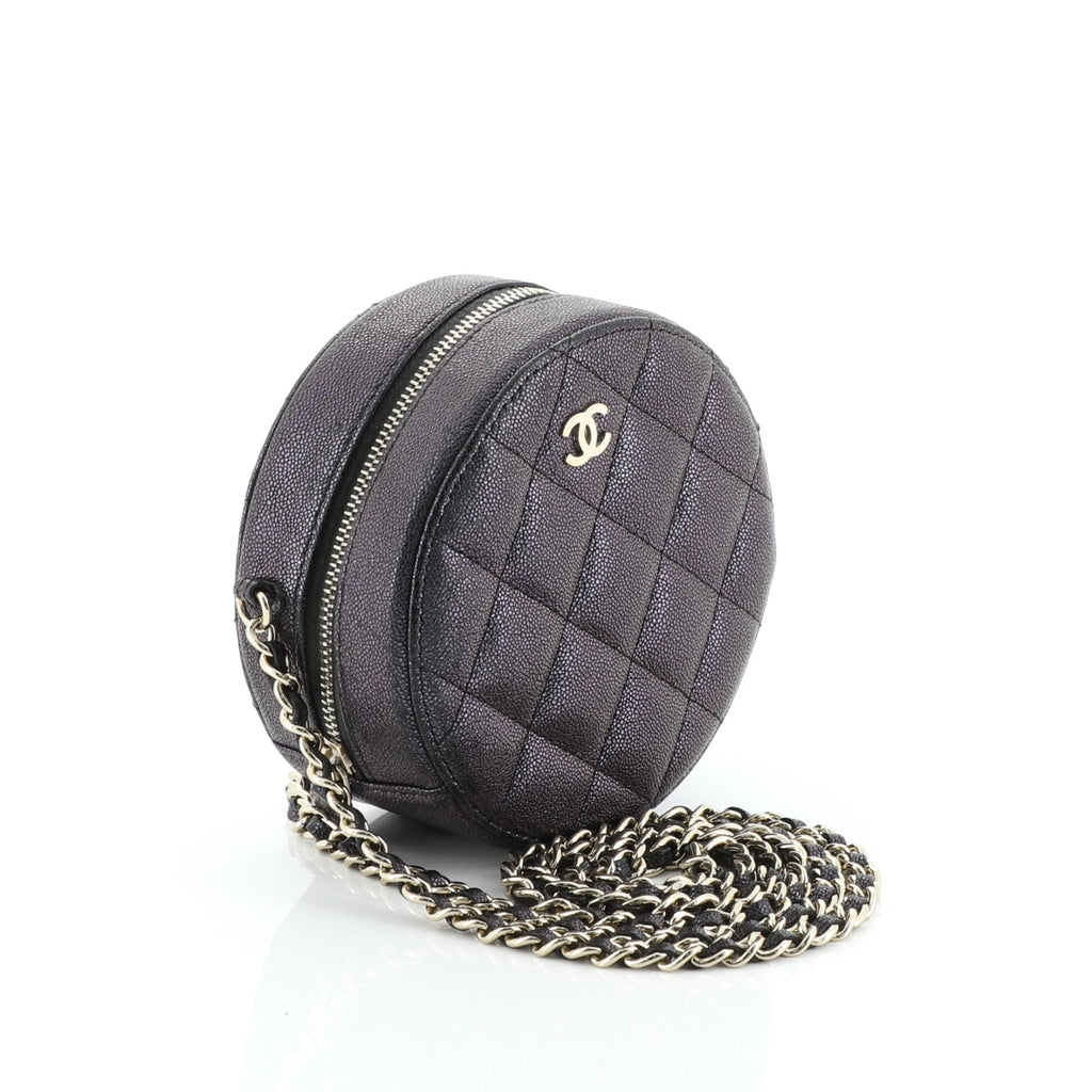 Round Clutch with Chain Quilted Caviar Mini