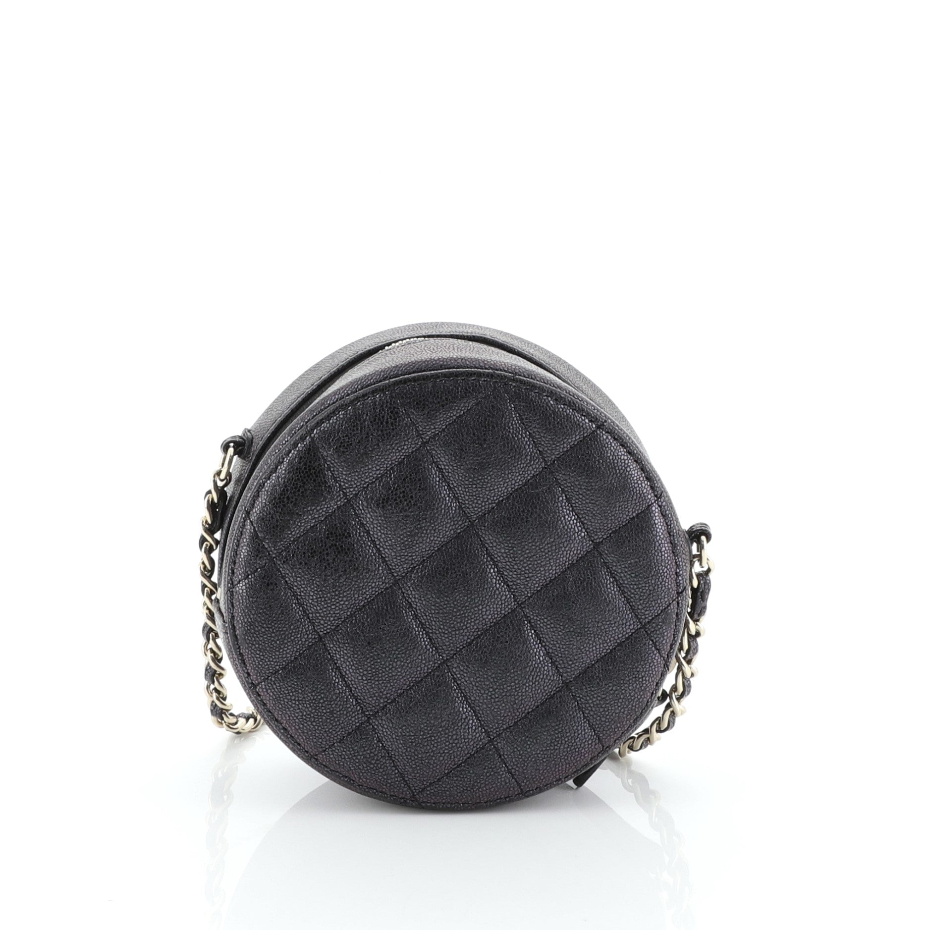 Round Clutch with Chain Quilted Caviar Mini