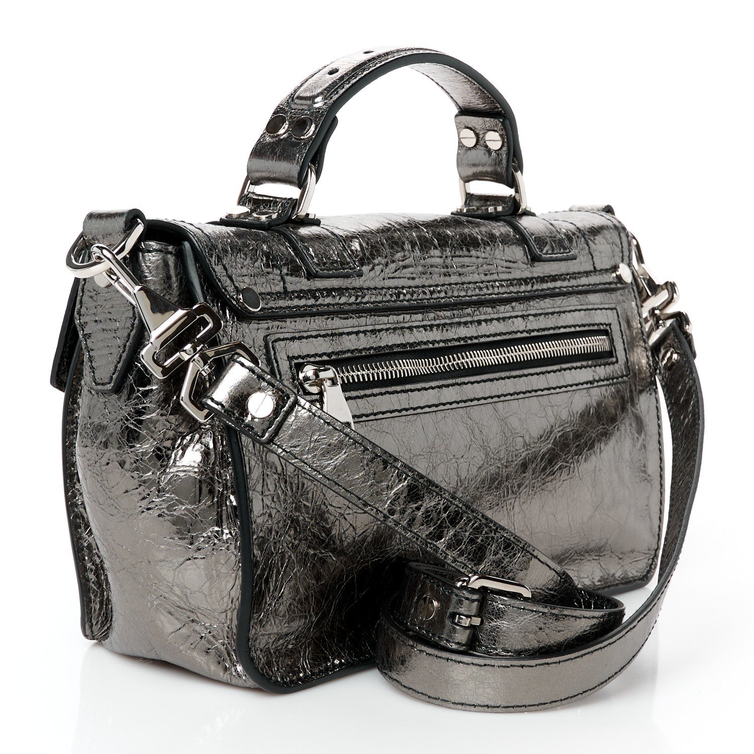 Metallic Lambskin Tiny PS1 Satchel Silver