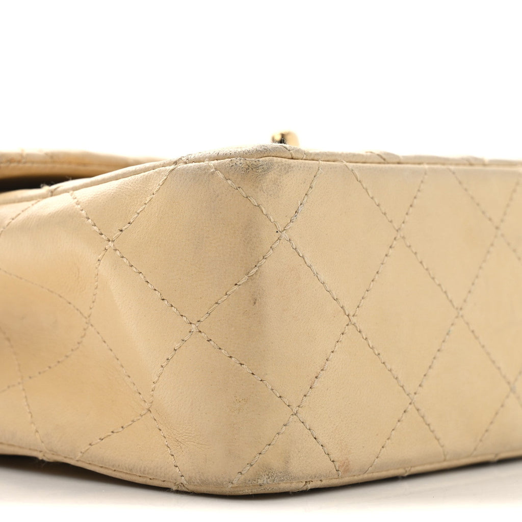 Lambskin Quilted Mini Square Flap Beige