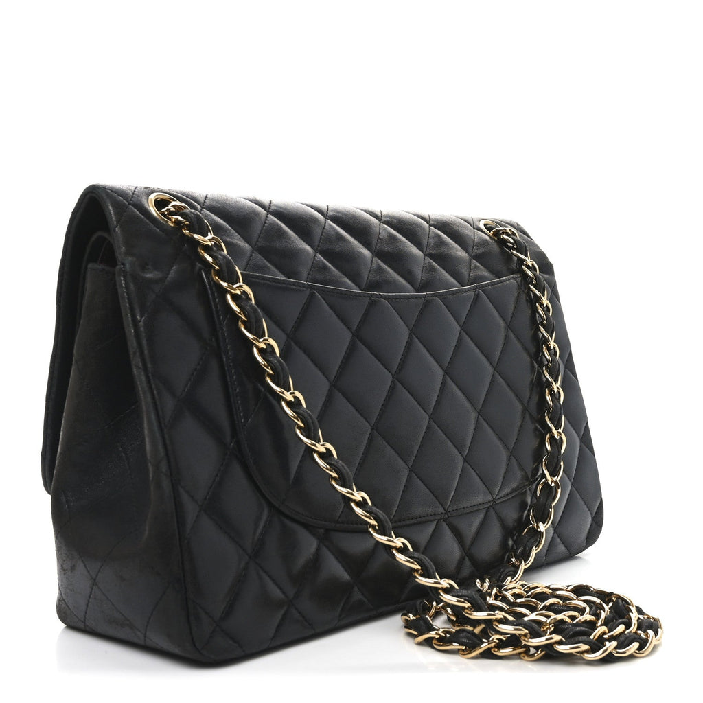 Lambskin Quilted Jumbo Double Flap Black