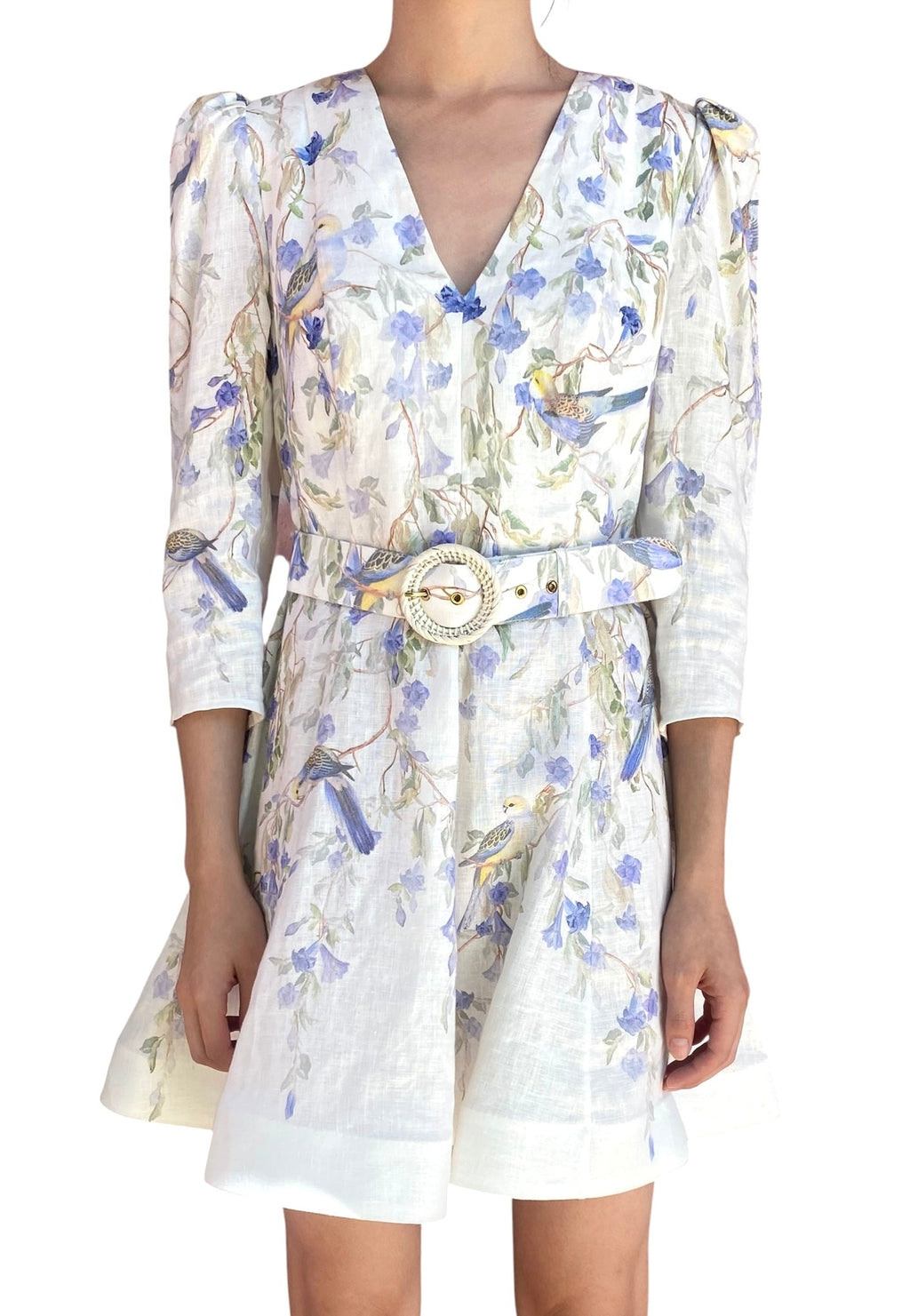 Zimmermann Blue Floral Print Linen Longsleeve Dress - 2 / US 8