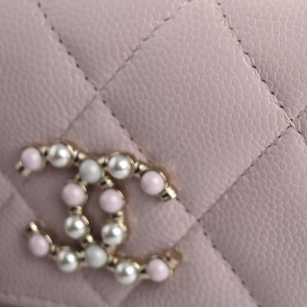 Caviar Quilted Coco Candy  Holder On Chain Light Pink