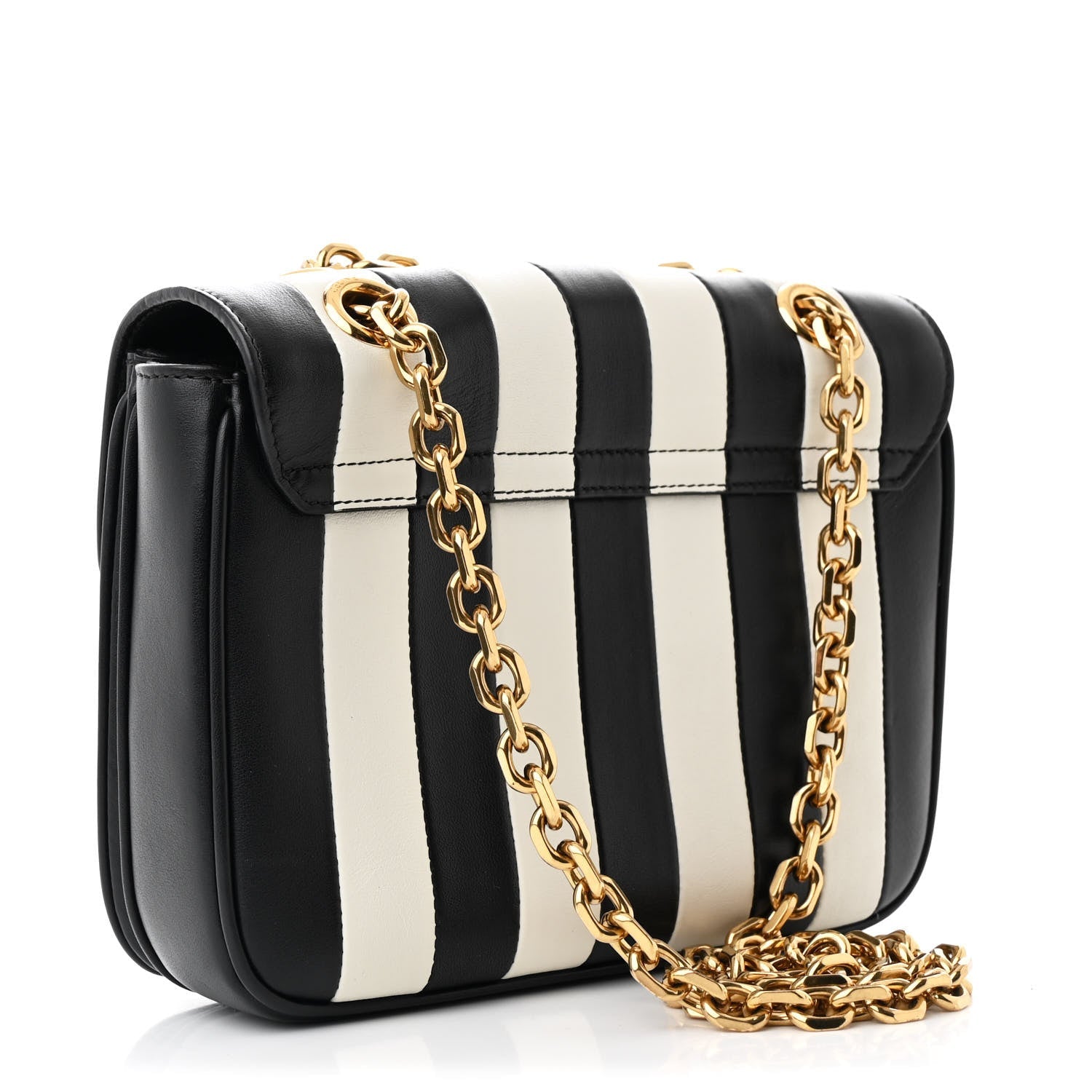 Shiny Calfskin Stripes Small C Bag Black