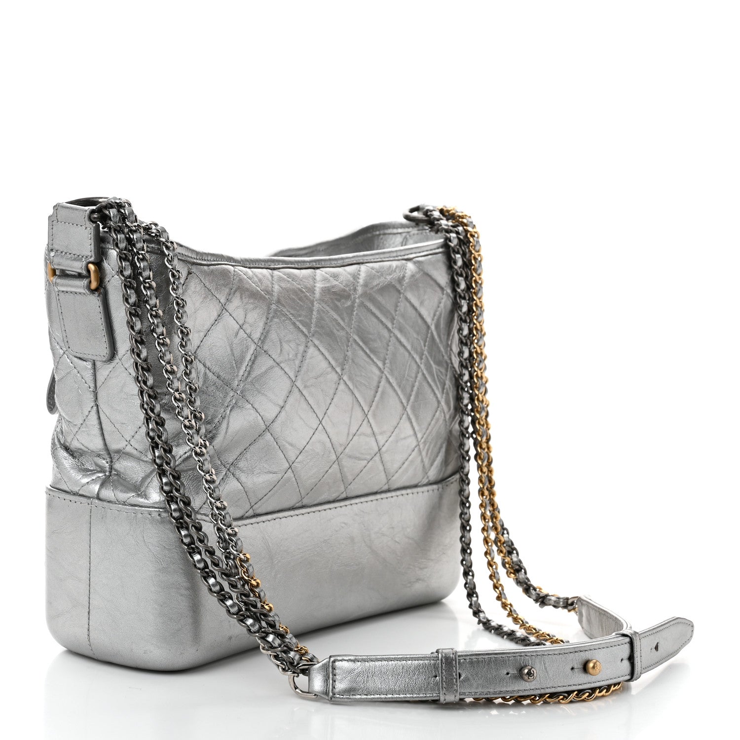 Metallic Aged Calfskin Quilted Medium Gabrielle Silver