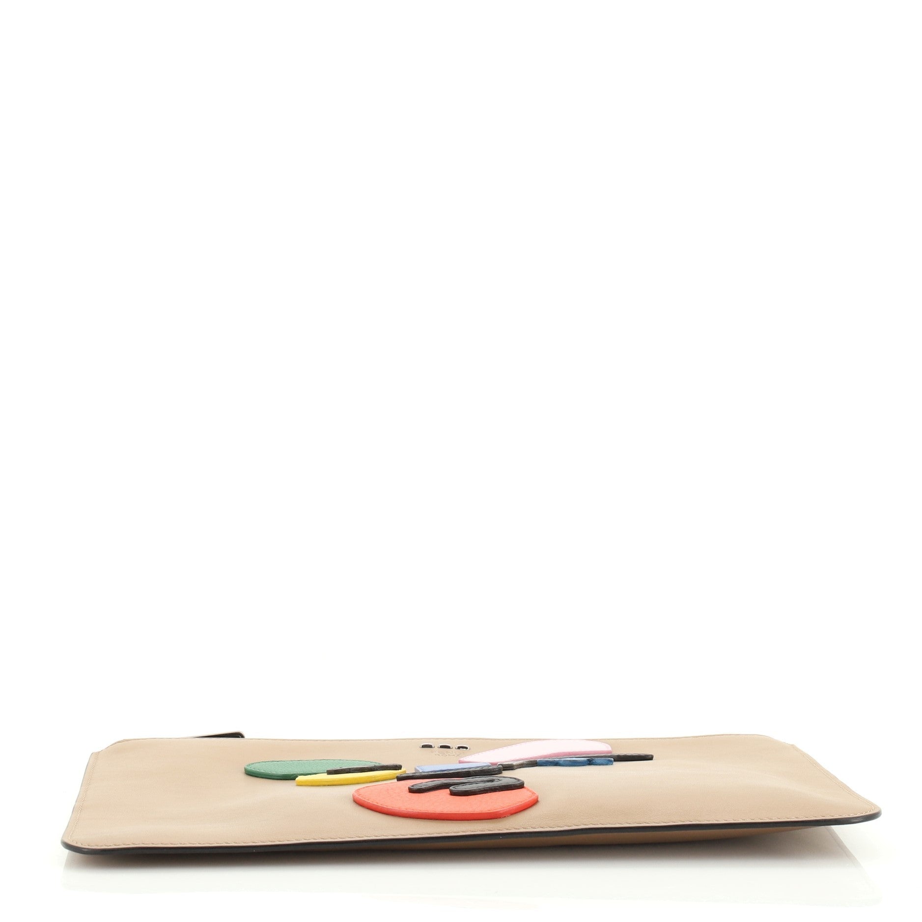 Abstract Face Clutch Leather with Applique
