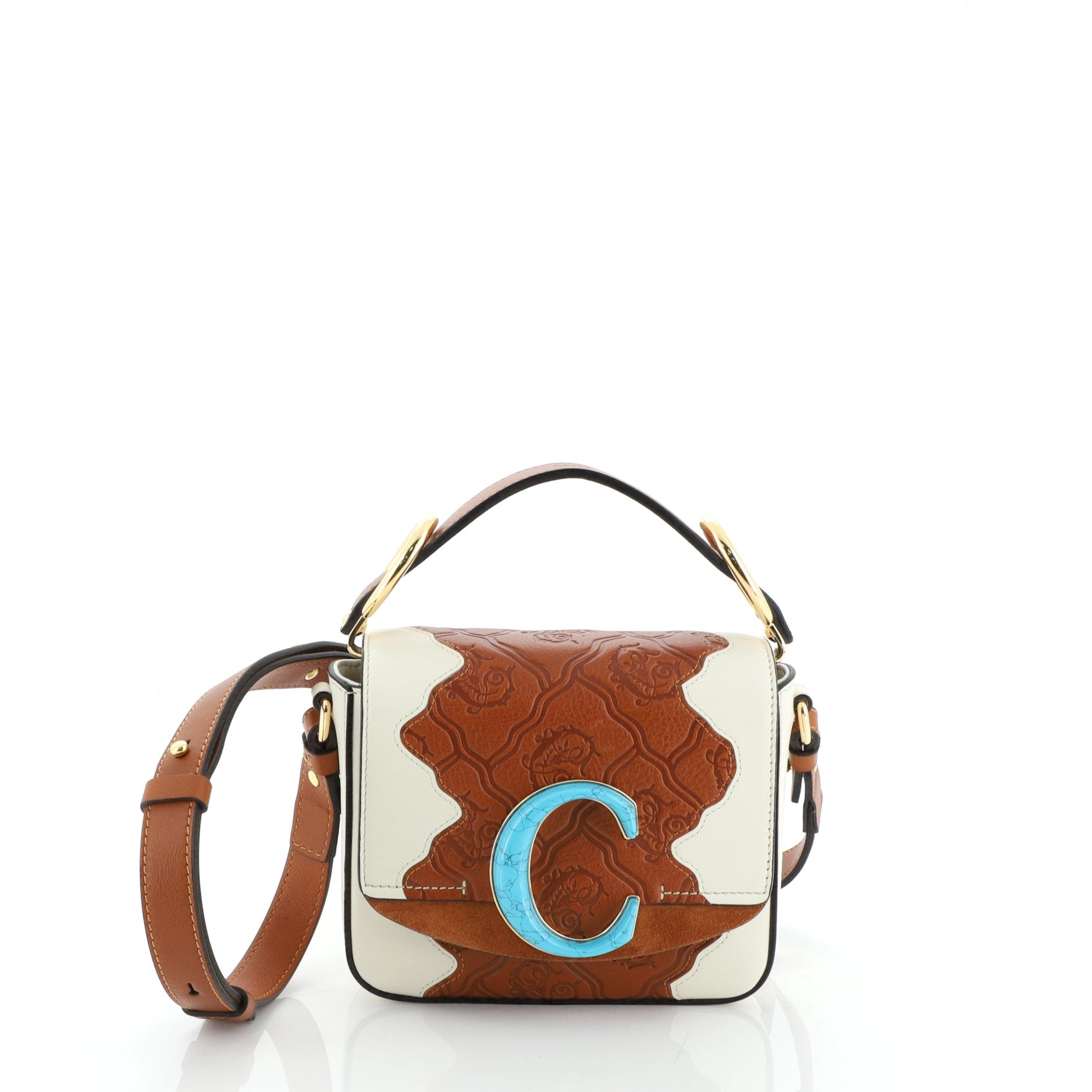 C Double Carry Bag Patchwork Calf Leather and Suede Mini