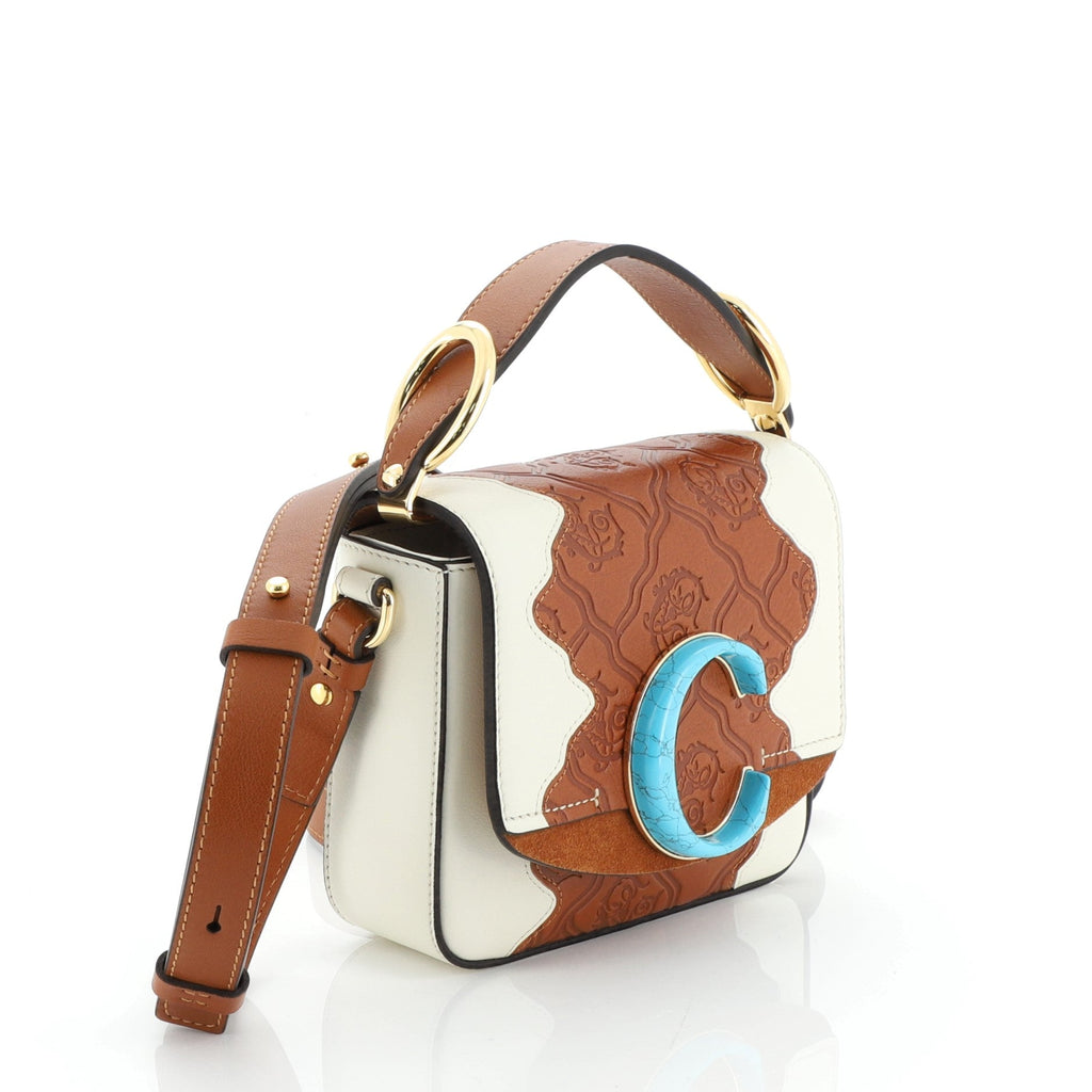 C Double Carry Bag Patchwork Calf Leather and Suede Mini