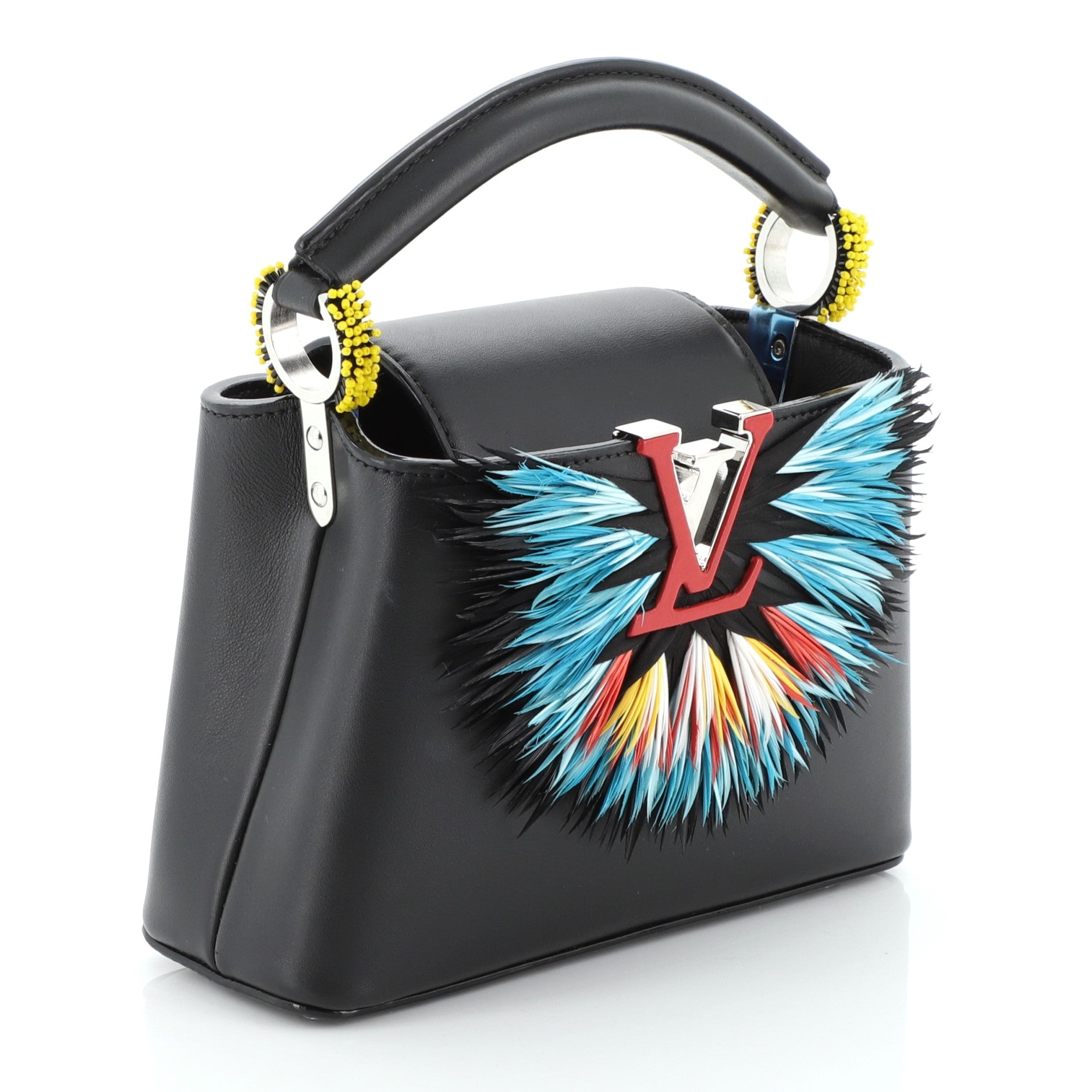 Capucines Handbag Leather with Feathers Mini