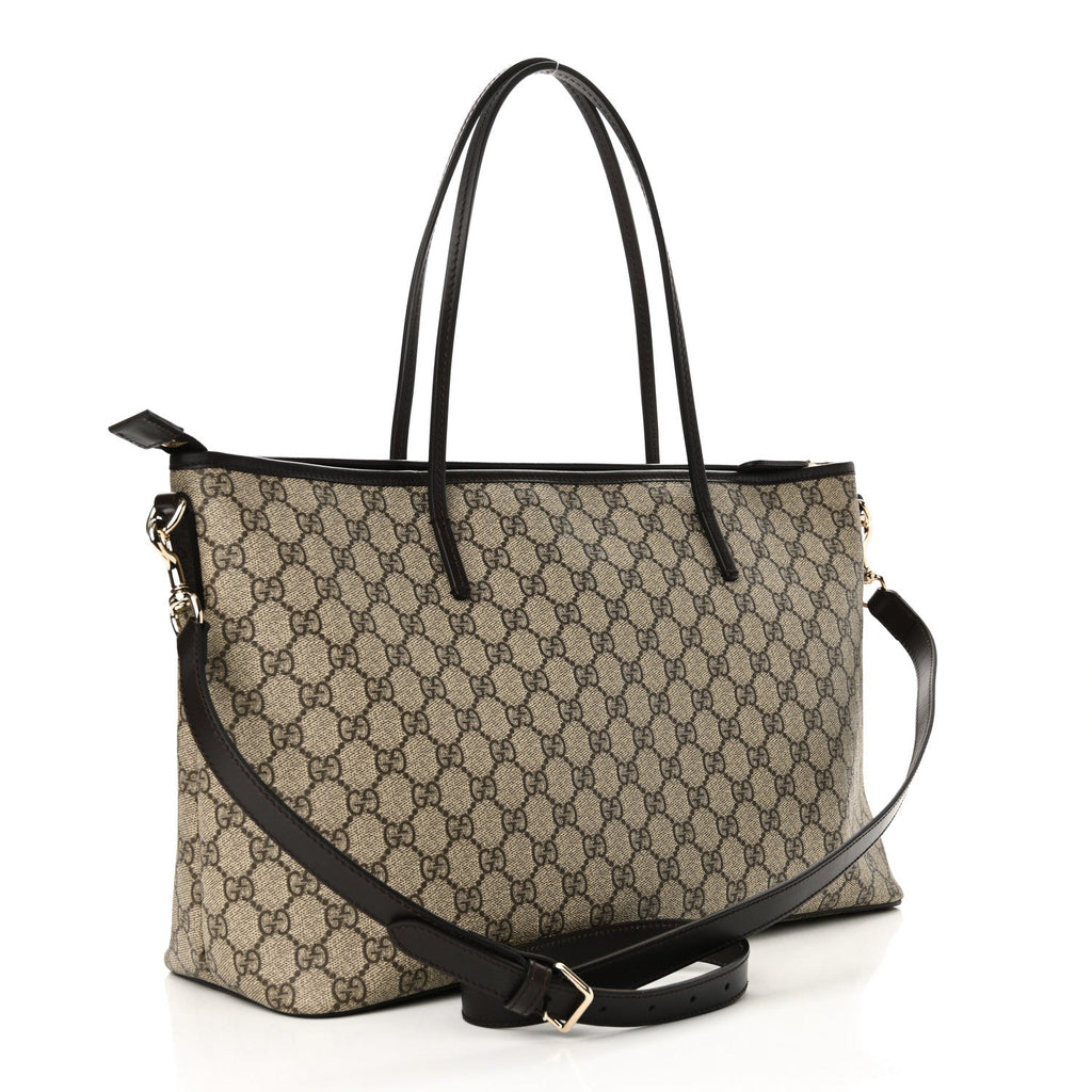 GG Supreme Monogram Medium Zippered Tote Dark Brown
