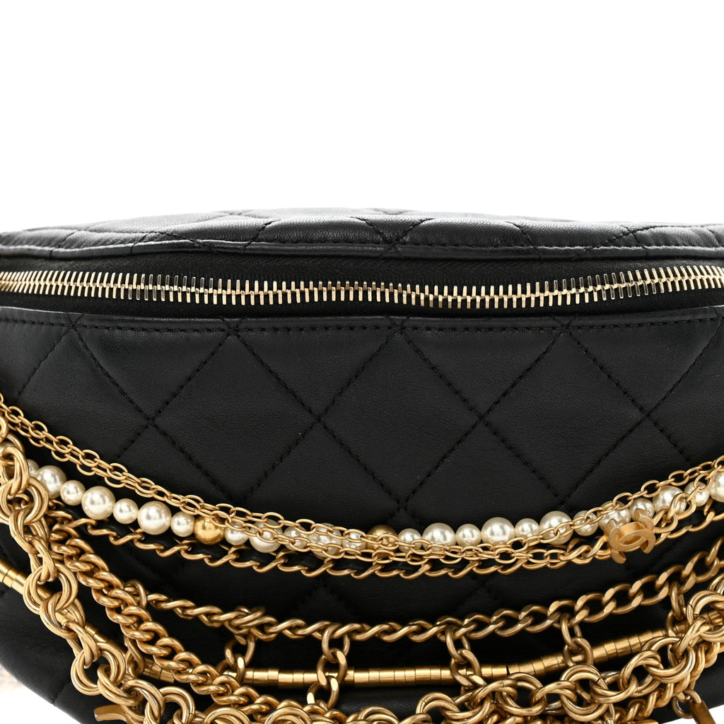 Lambskin Quilted All About Chains Waist Belt Bag Black