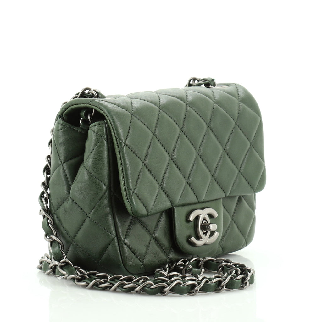 Square Classic Single Flap Bag Quilted Lambskin Mini