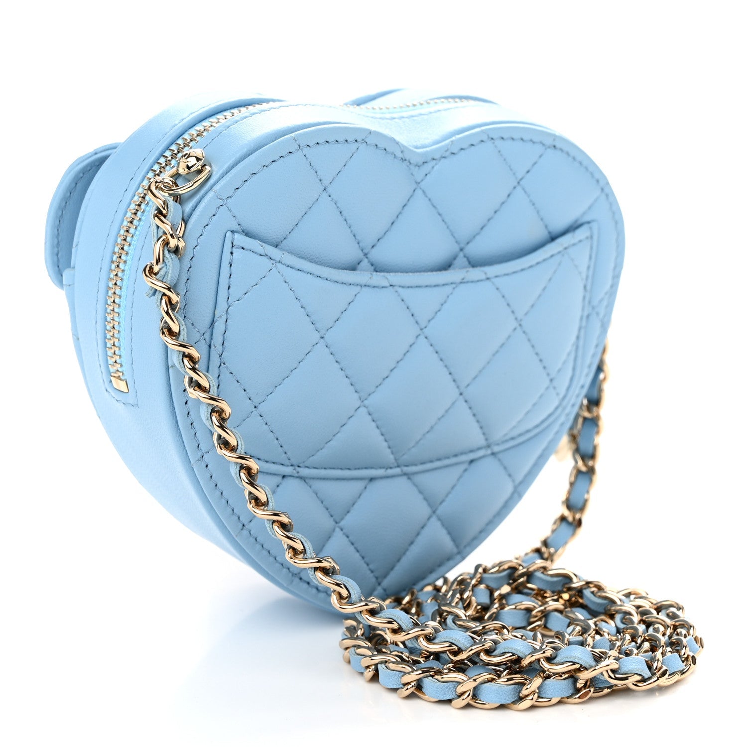 Lambskin Quilted CC In Love Heart Clutch With Chain Light Blue