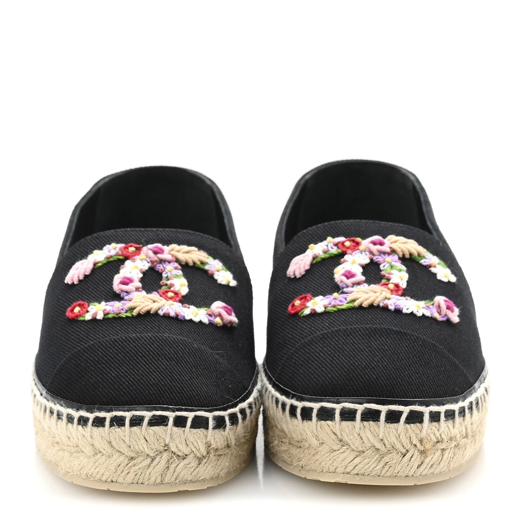 Canvas Embroidered Floral CC Espadrilles 41 Black
