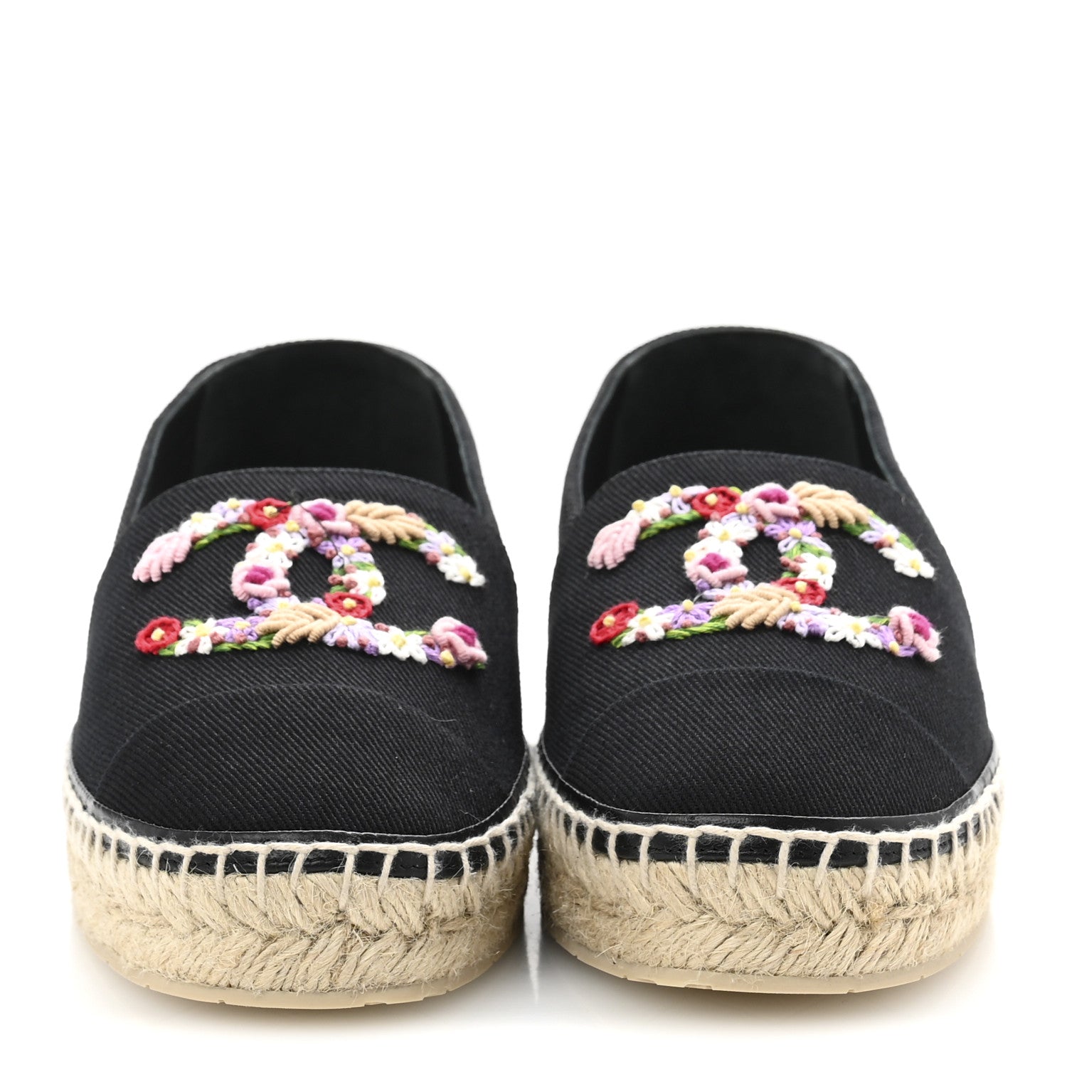 Canvas Embroidered Floral CC Espadrilles 41 Black