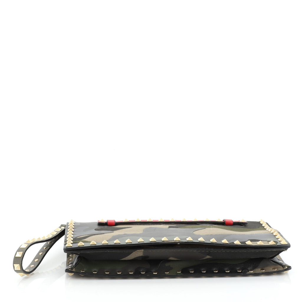 Rockstud Flap Clutch Camo Leather and Canvas