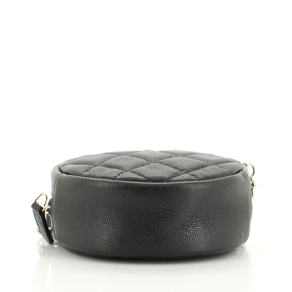Round Clutch with Chain Quilted Caviar Mini