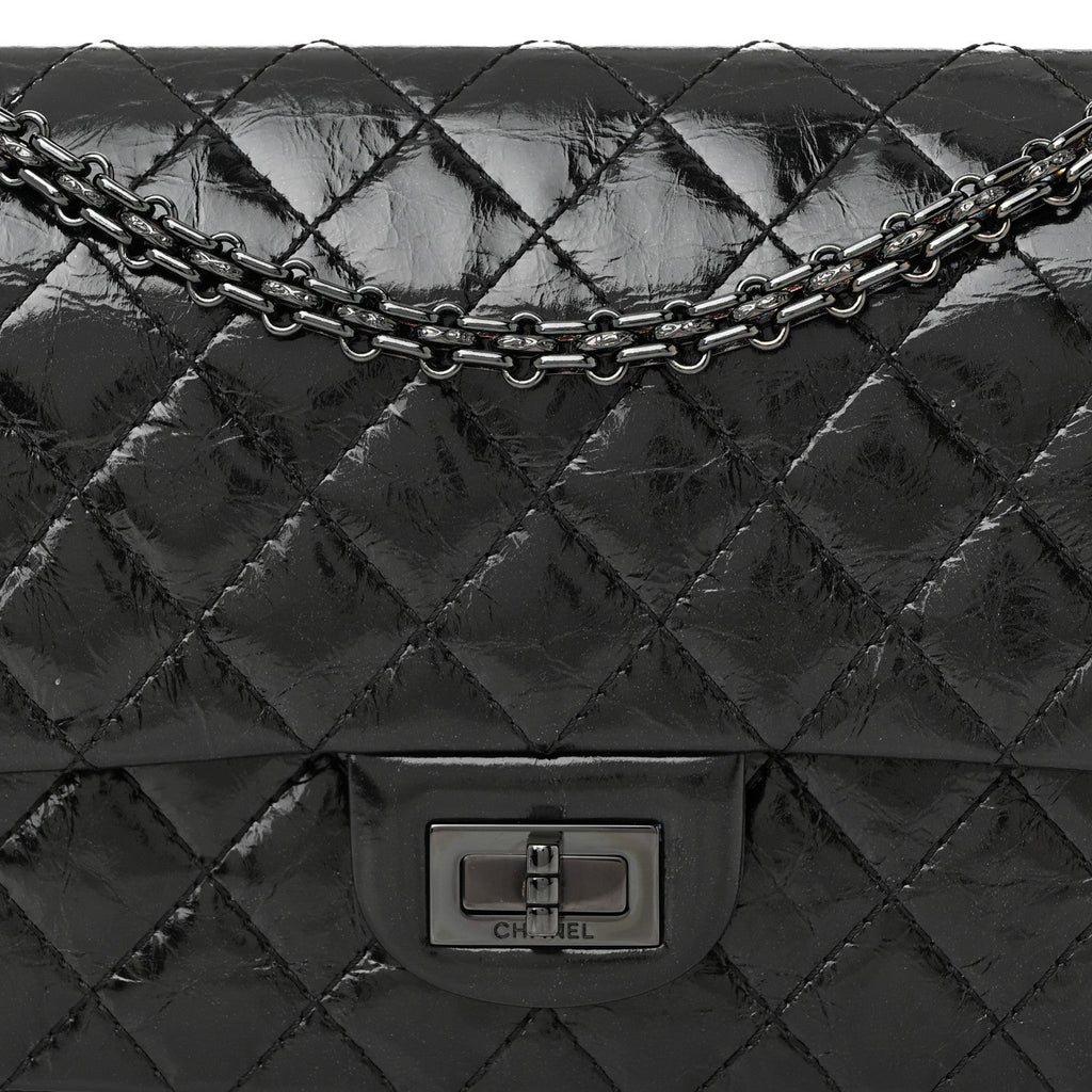 Glazed Aged Calfskin Quilted 2.55 Reissue 225 Flap So Black