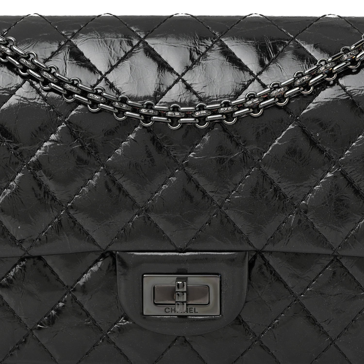 Glazed Aged Calfskin Quilted 2.55 Reissue 225 Flap So Black