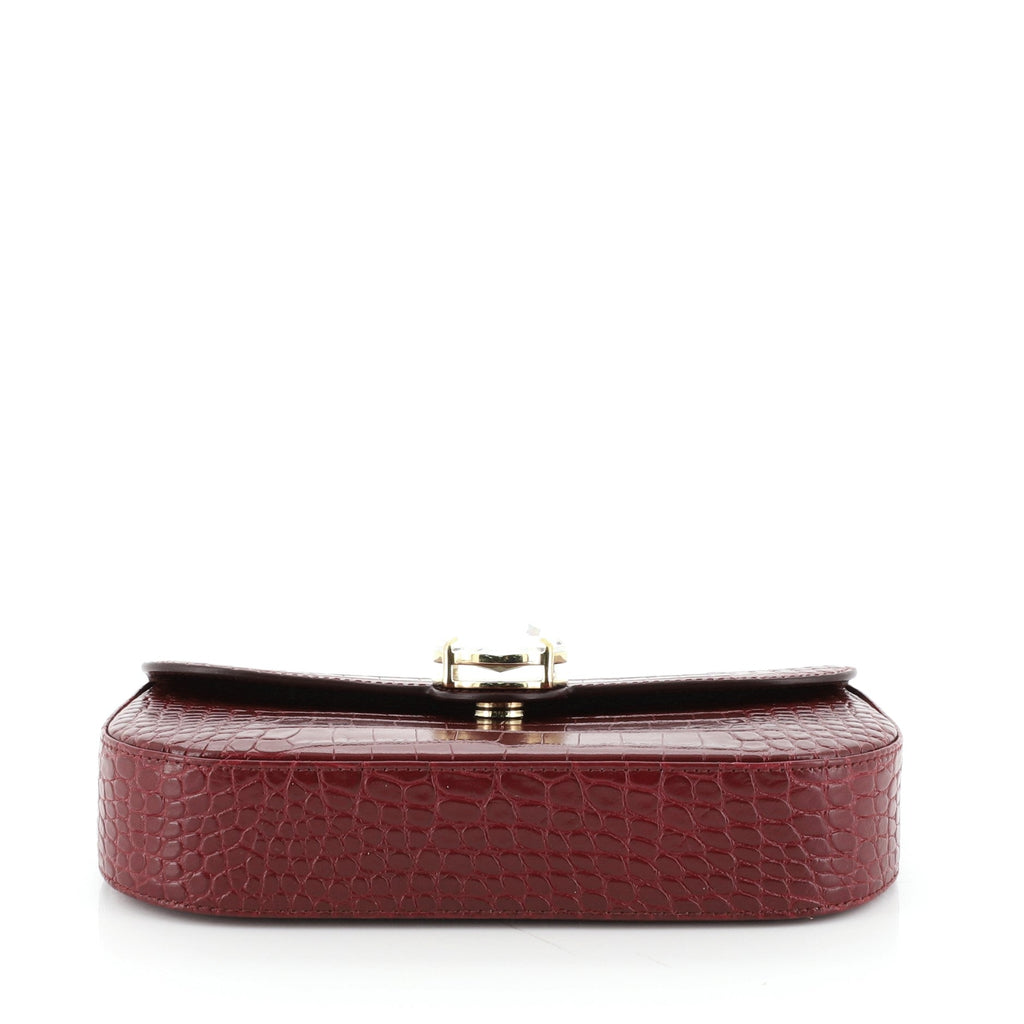 Solitaire Chain Clutch Crocodile Embossed Leather