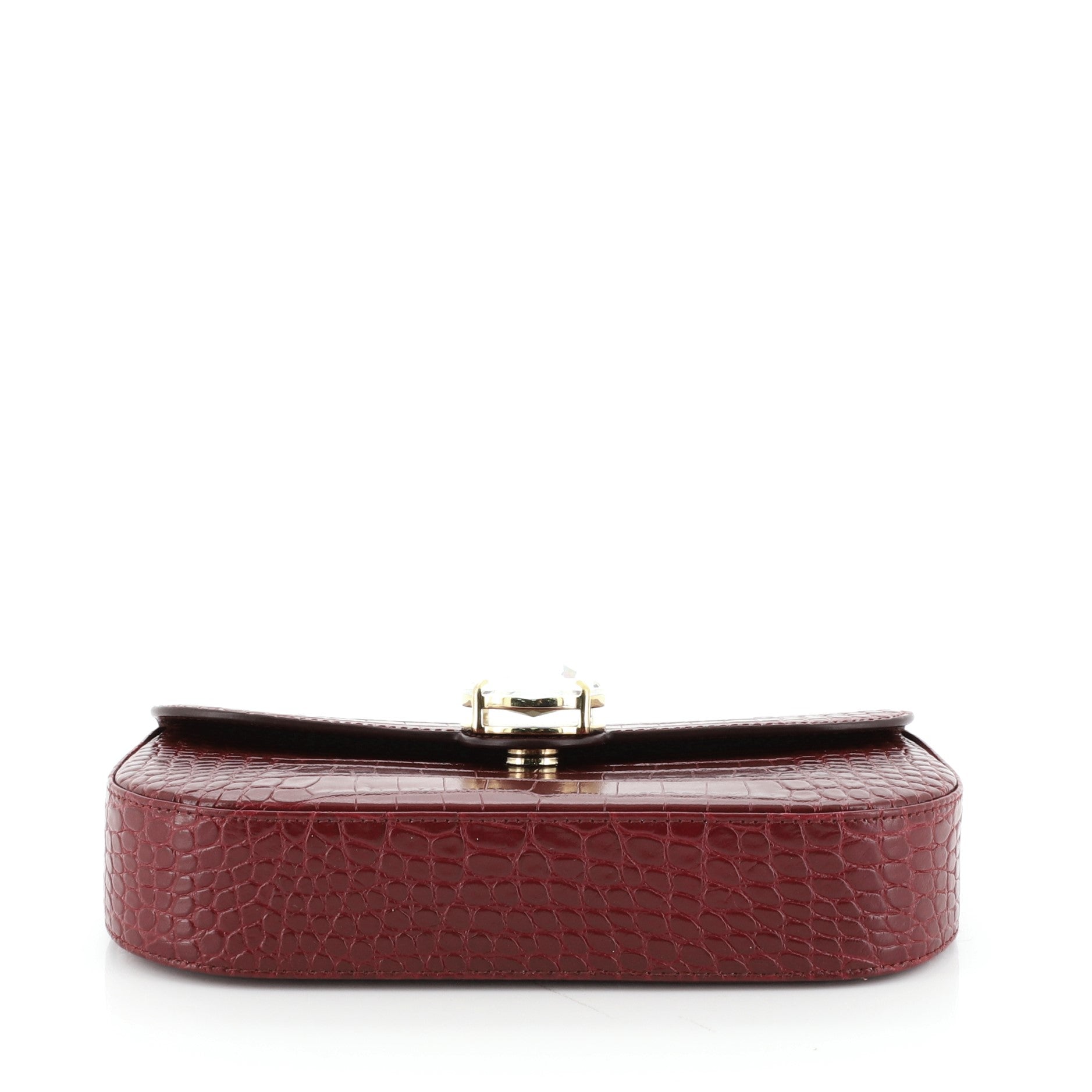 Solitaire Chain Clutch Crocodile Embossed Leather