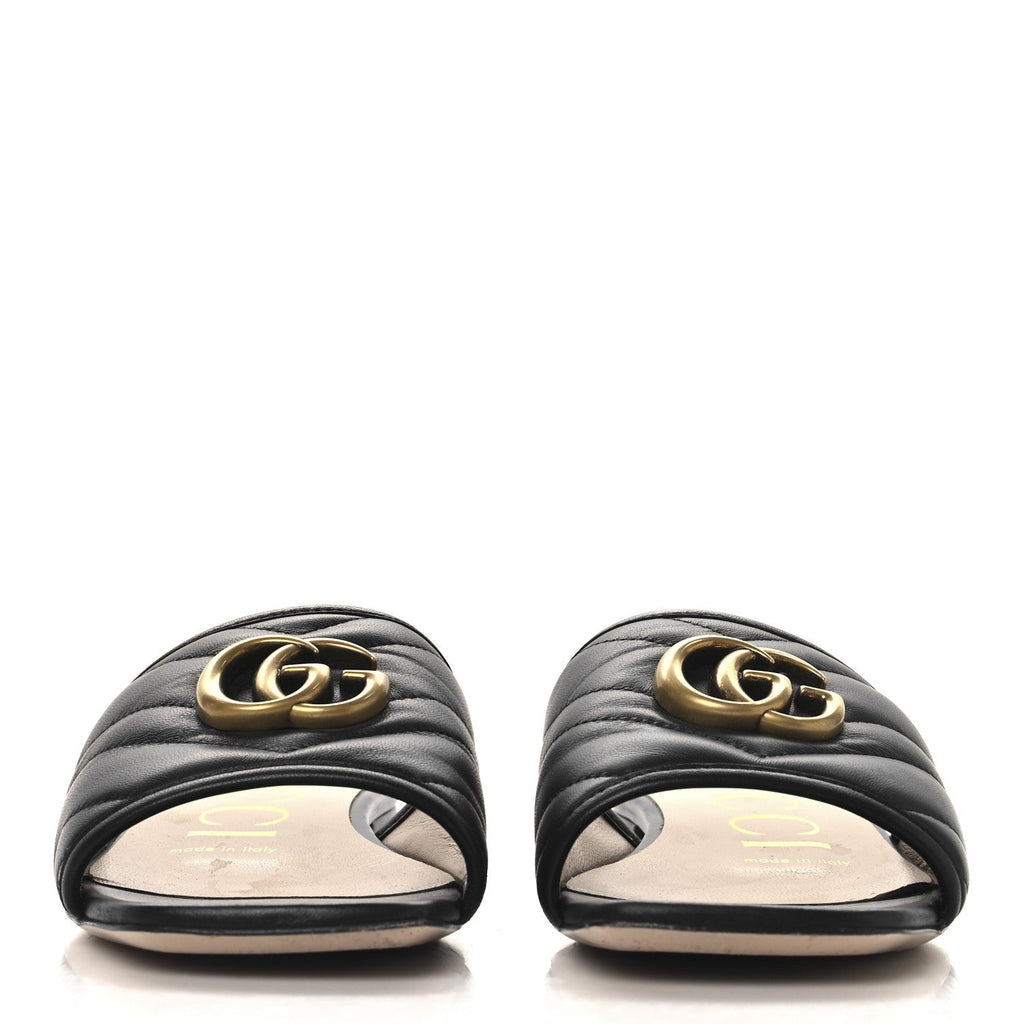 Nappa Matelasse GG Marmont Flat Slide Sandals 36.5 Black