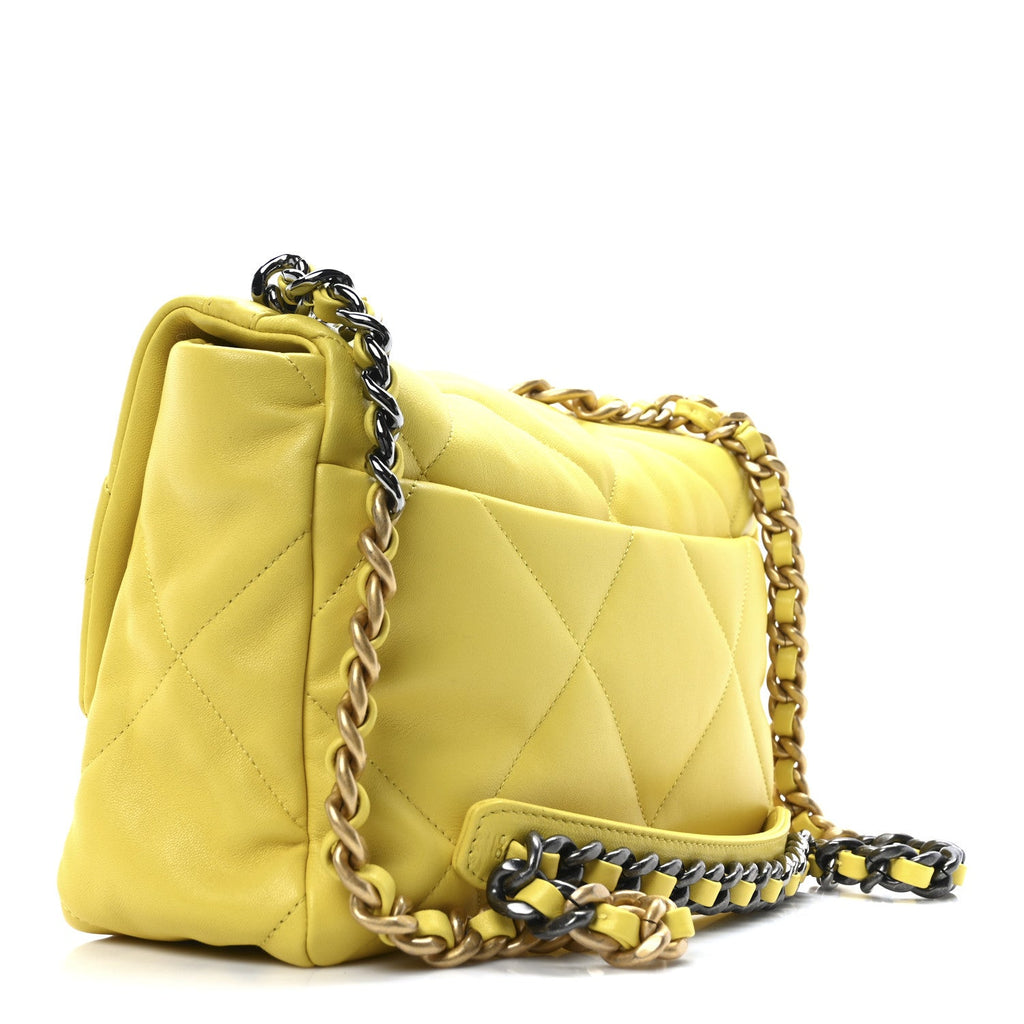 Lambskin Quilted Large Chanel 19 Flap Yellow