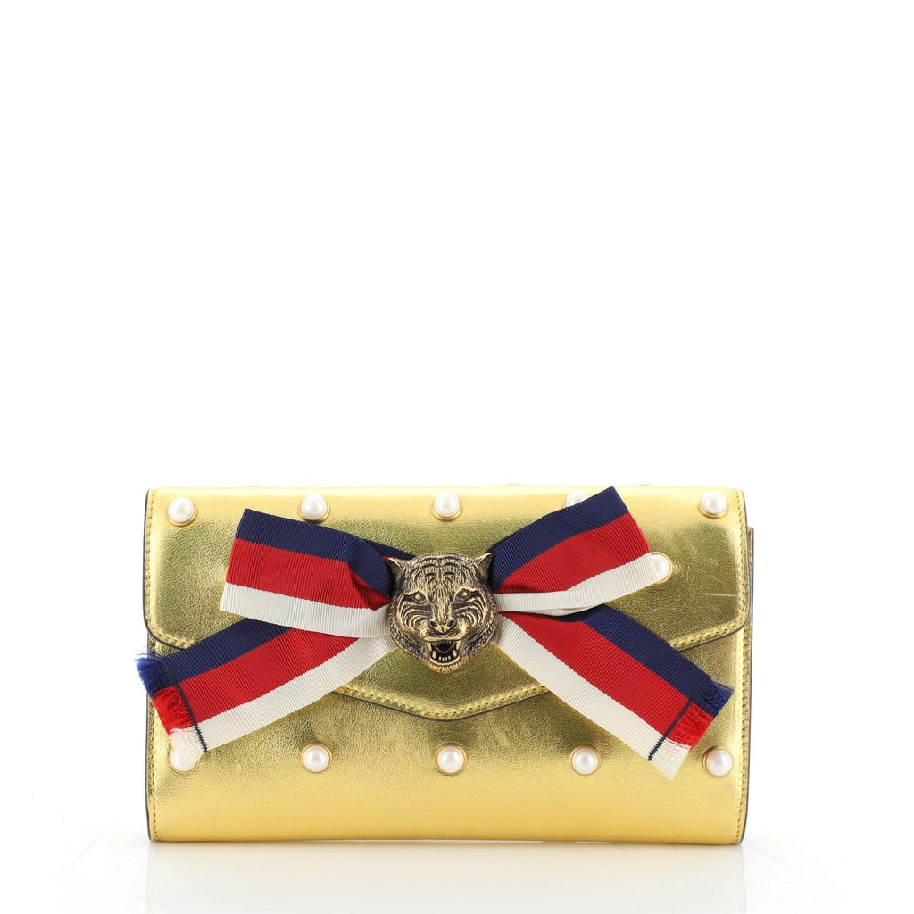 Animalier Broadway Bow Clutch Embellished Leather