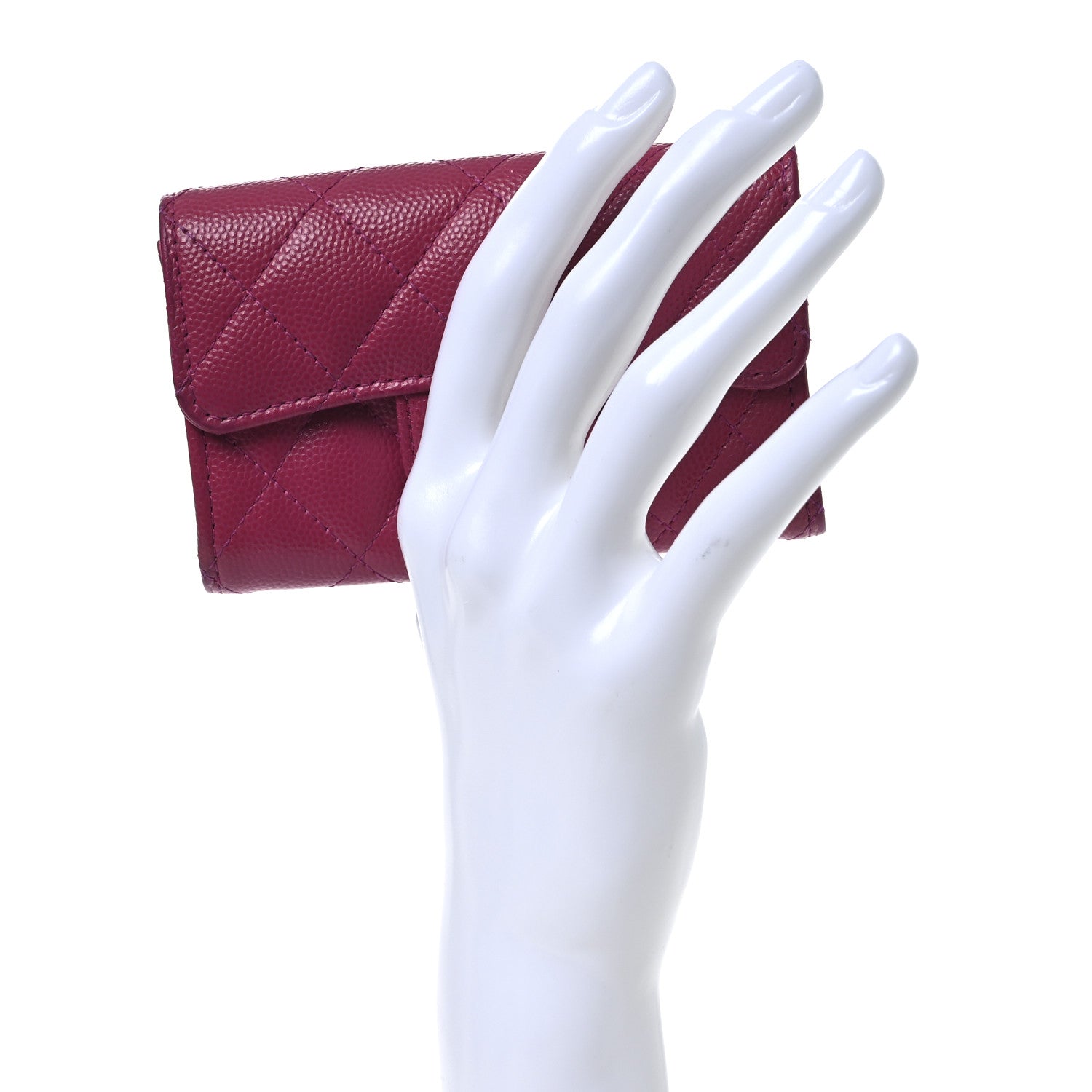 Caviar Quilted Flap  Holder Wallet Dark Pink