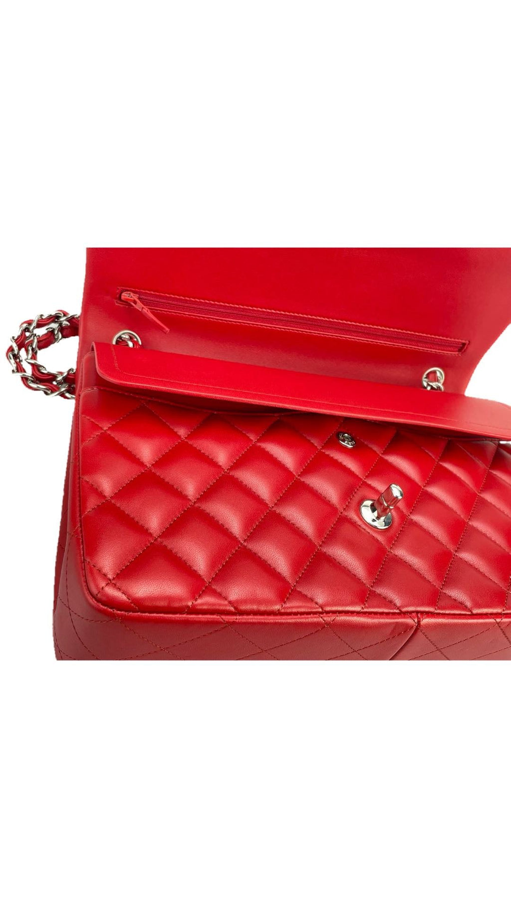 Chanel Red Timeless Classic jumbo Bag in Lambskin silber Hardware