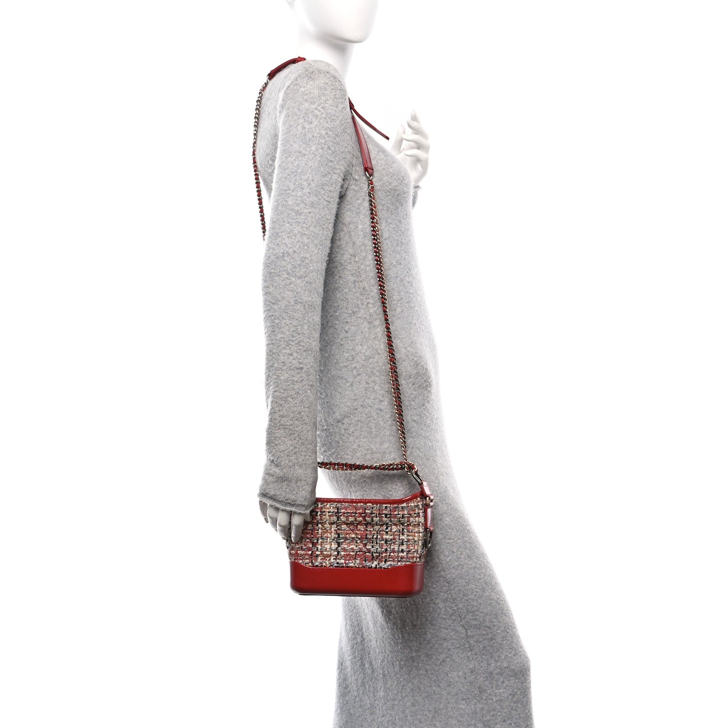 Tweed Calfskin Small Gabrielle Hobo Red Multicolor