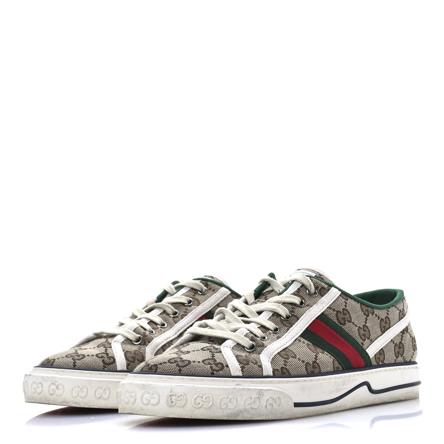 GG Monogram Web Womens 1977 Tennis Sneakers 41 Beige Ebony Mystic White